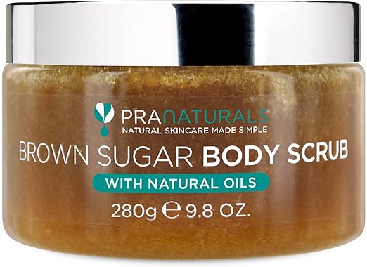 PraNaturals Brown Sugar Body Scrub - Natural Exfoliating Body Scrub - Gently Removes Dead, Dry Skin Cells - 280g