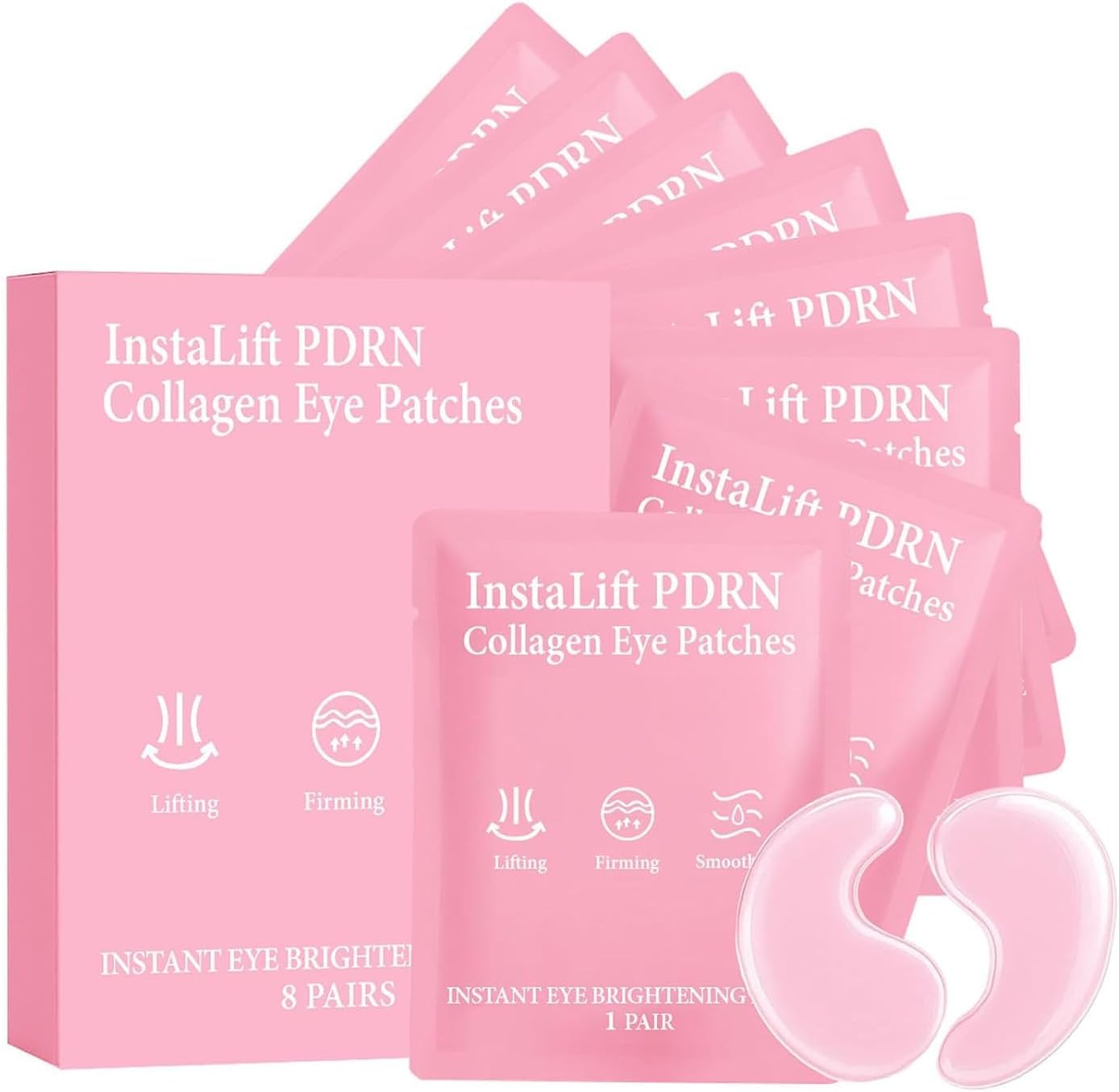 InstaLift PDRN Collagen Eye Patches 8 Pairs Korean Under Eye Brightening Patches for Dark Circles, Puffiness & Firming