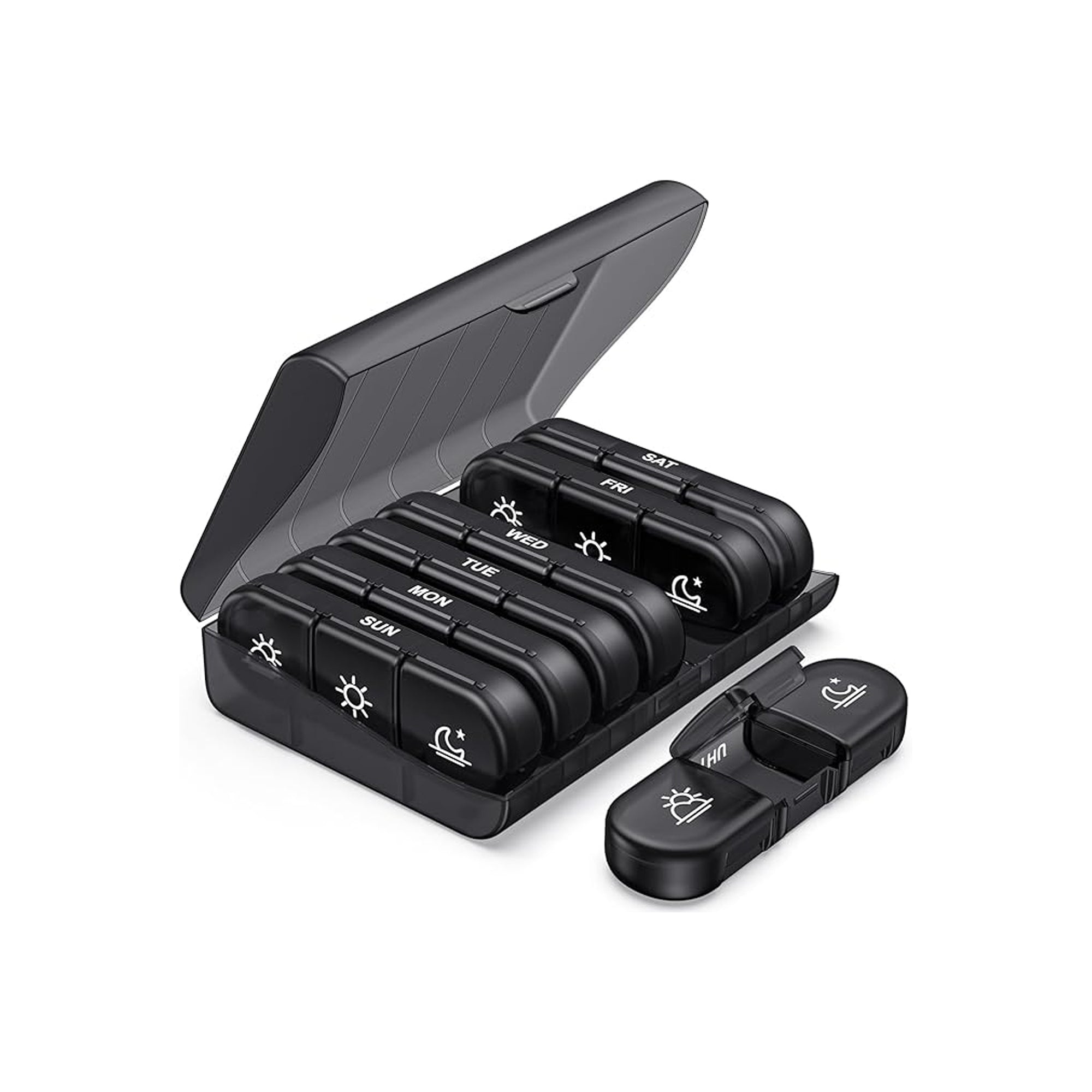 PULIV Weekly Pill Organizer 3 Times a Day – 7 Day Portable Travel Pill Box | Large Light-Proof Medication Case for Vitamins, Supplements & Fish Oil (Black)