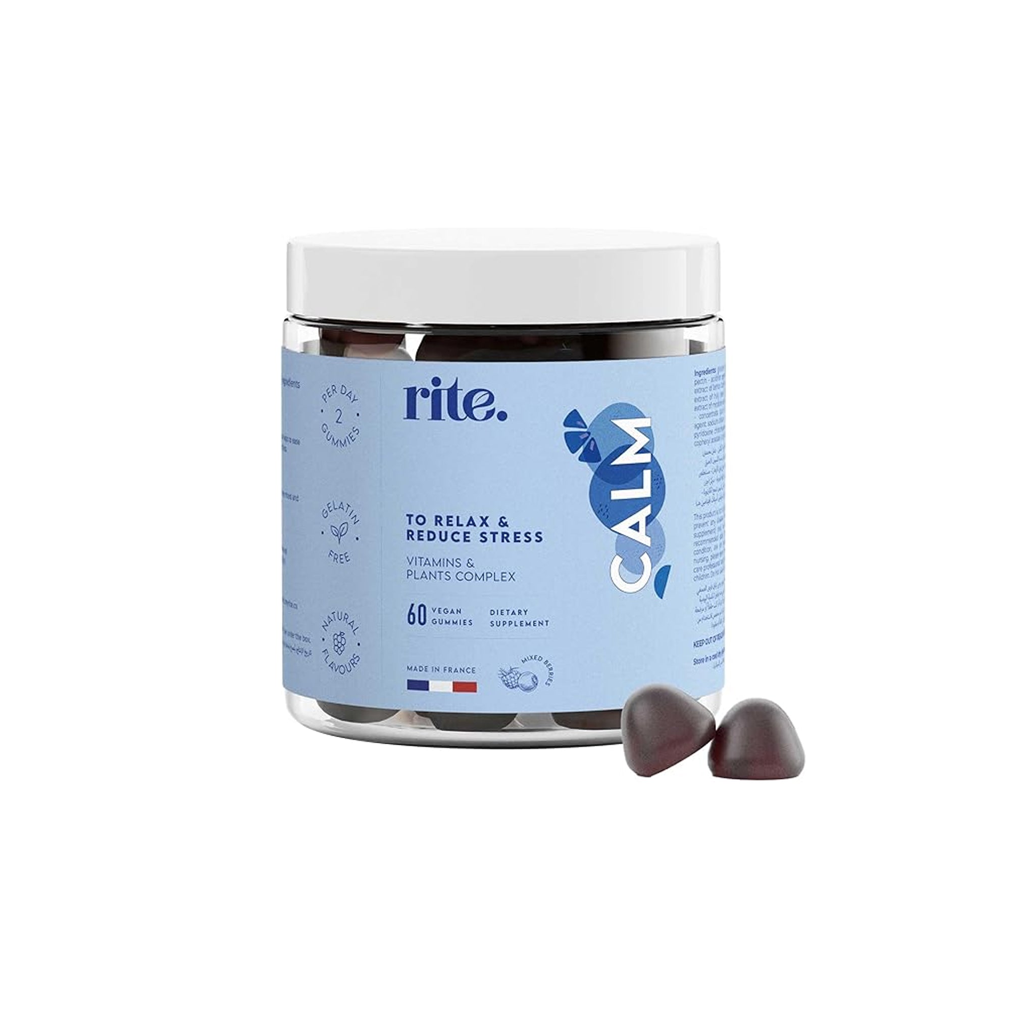 Rite. CALM Vegan Vitamin Gummies ƒ?? Stress Relief & Sleep Support with L-Theanine, Adaptogens, Vitamin B6 & E | Mood & Relaxation Supplement, 60 Count
