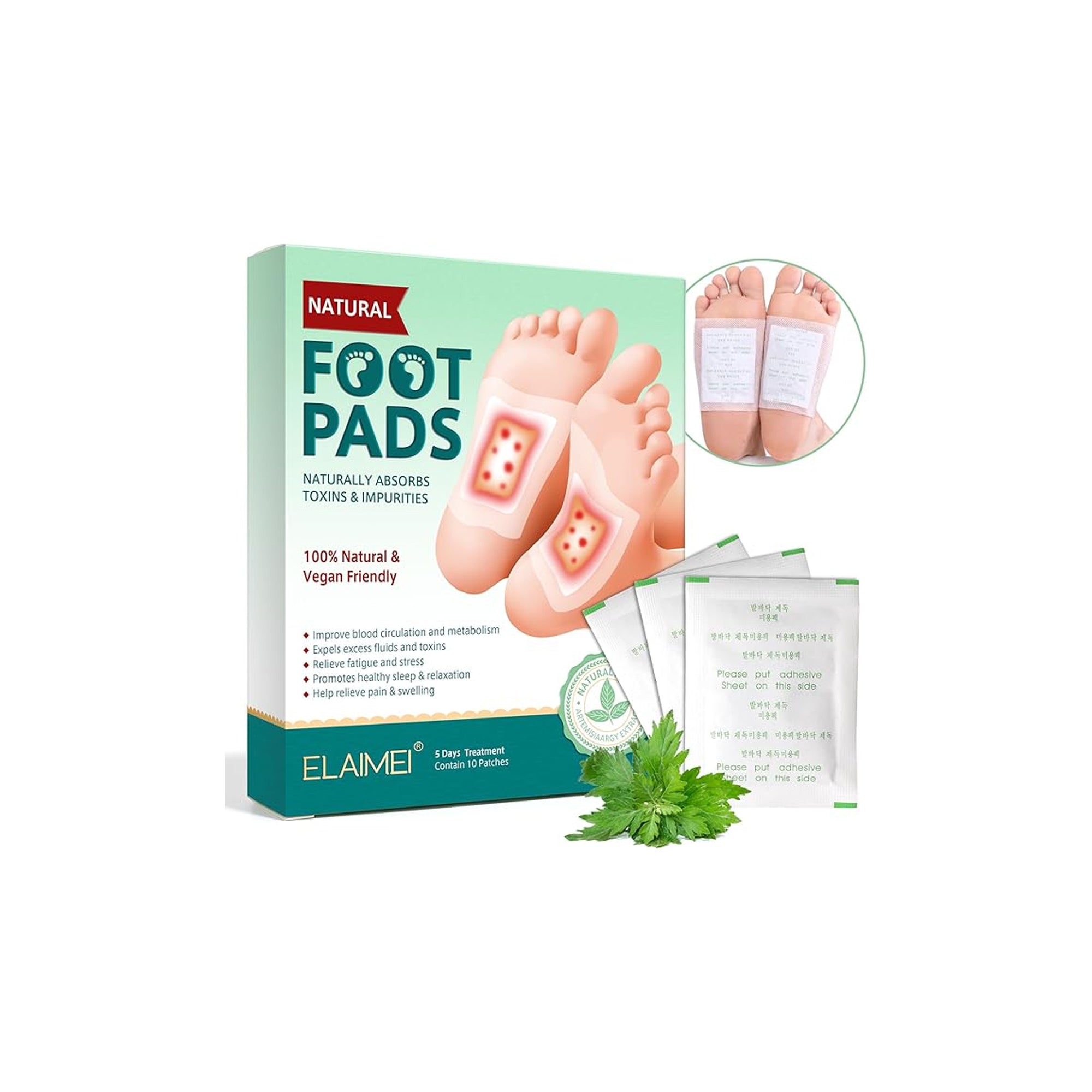 Ginger Foot Pads 10pcs – Natural Bamboo Vinegar Detox Foot Pads | Deep Cleansing Pads for Stress Relief, Foot Care & Relaxation