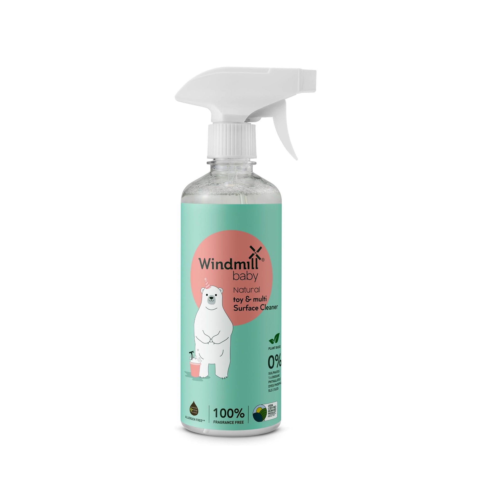 Windmill Baby Natural Toy & Multi-Surface Cleaner 450ml ƒ?? USDA Certified, Fragrance-Free Baby Safe Cleaner for Toys, Nursery, Cribs & High Chairs