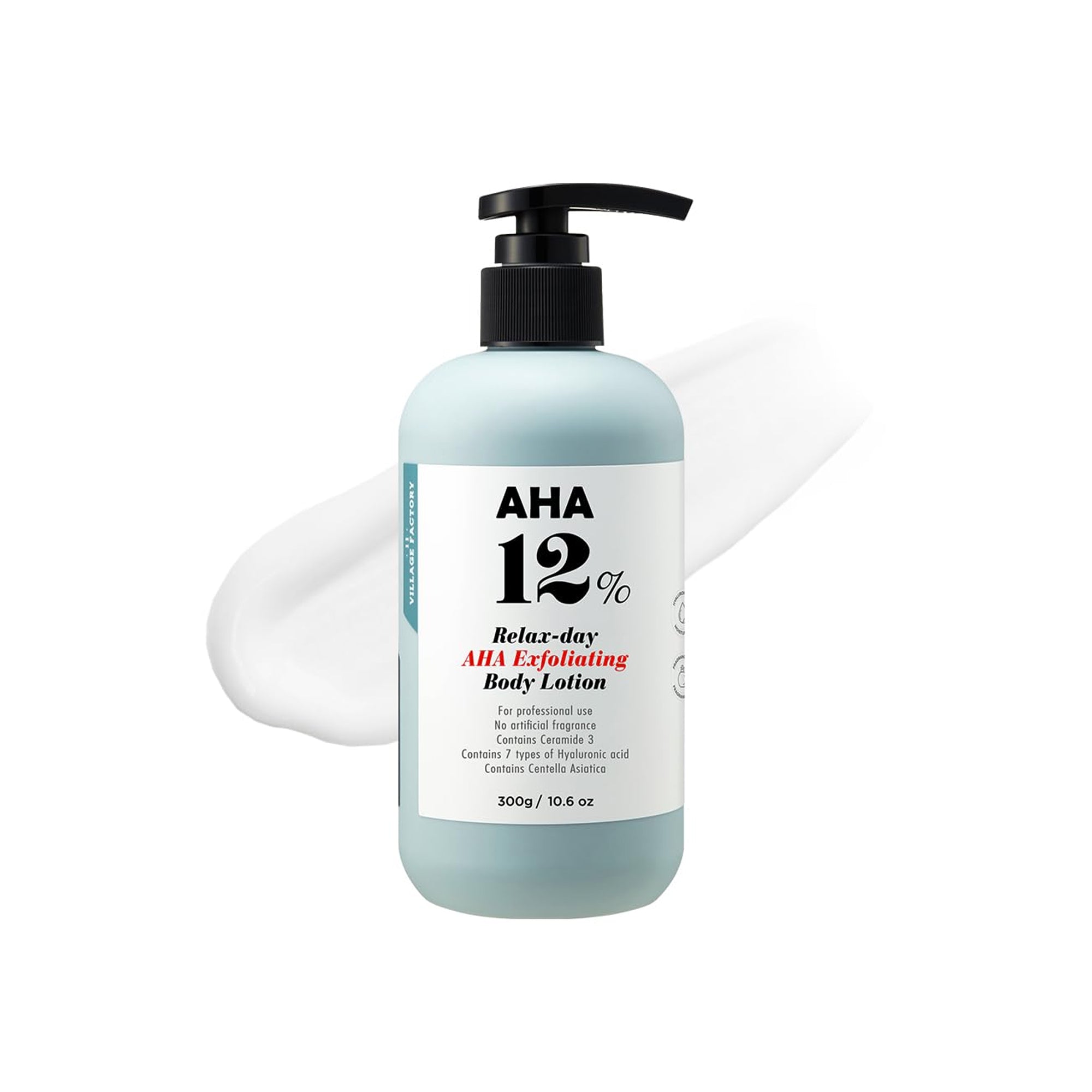 V11FACTORY AHA 12% Glycolic Acid Body Lotion Korean Exfoliating & Hydrating Cream with Hyaluronic Acid & Collagen | Unscented & Paraben-Free