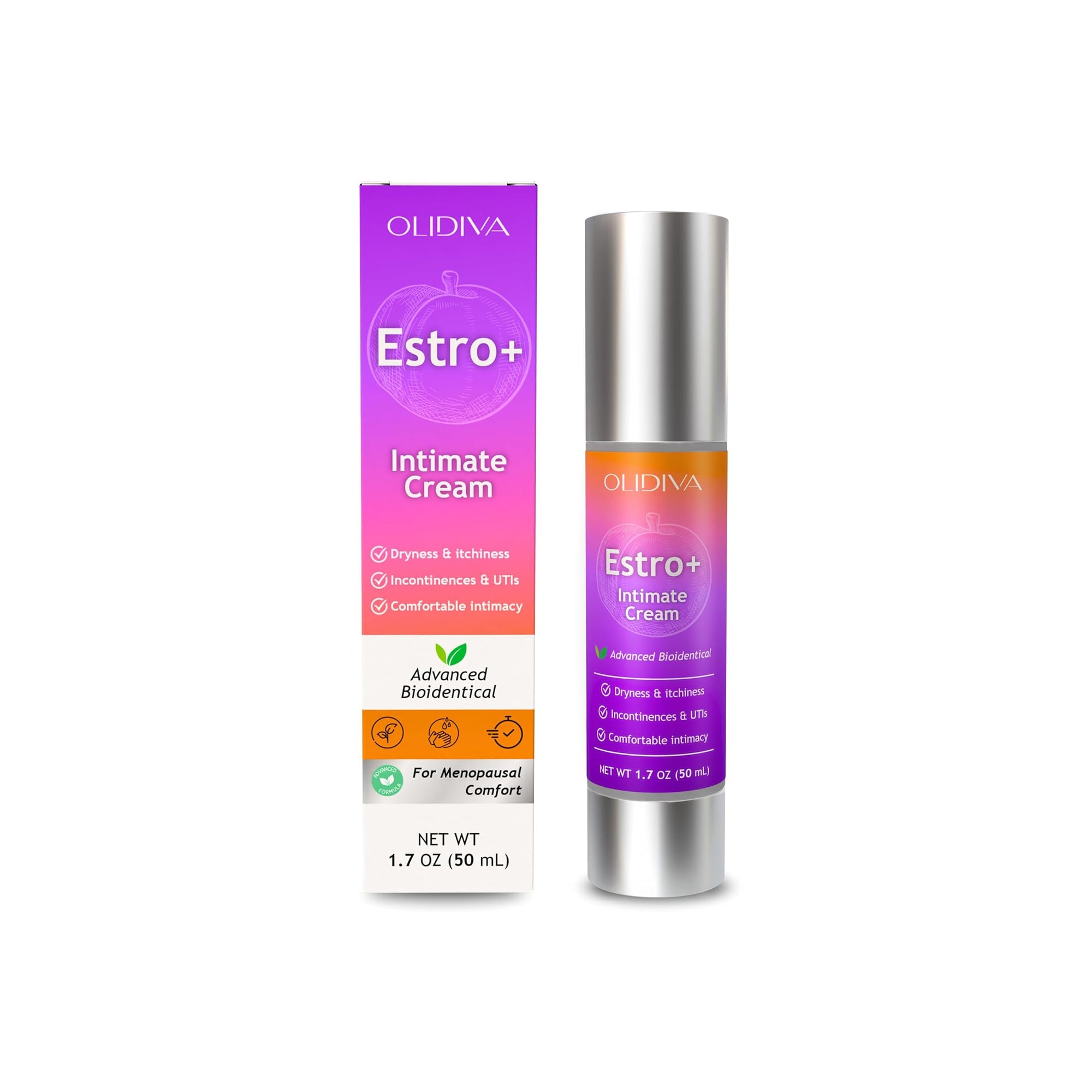 Olidiva Bioidentical Estriol Cream 50g Intimate Moisturizing Cream for Women | Menopause Relief for Vaginal Dryness & Vulva Itch