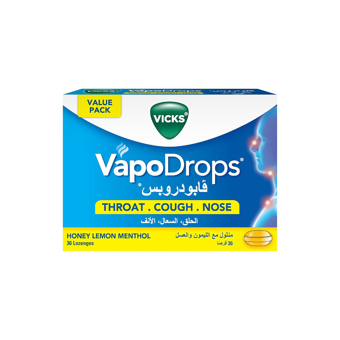 Vicks VapoDrops, Soothes & Relieves Sore Throat, Honey Lemon Menthol, 36 Lozenges
