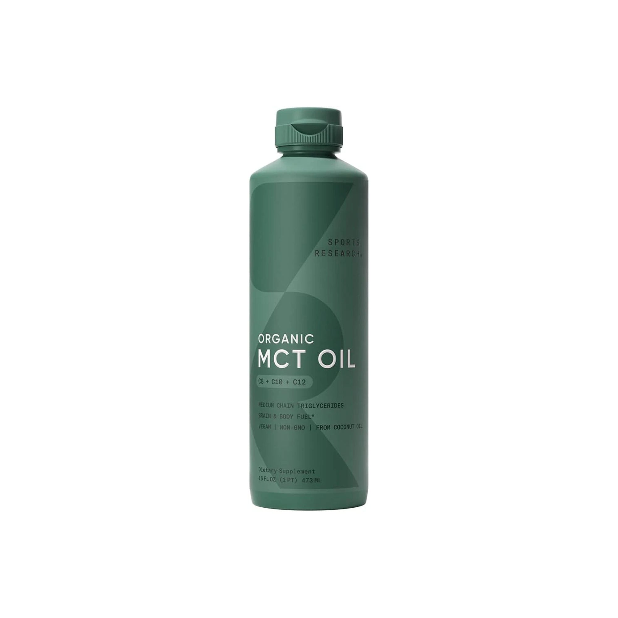 Sports Research Keto MCT Oil from Organic Coconuts - Fatty Acid Fuel for Body + Brain - Triple Ingredient C8, C10, C12 MCTs - Perfect 473mL