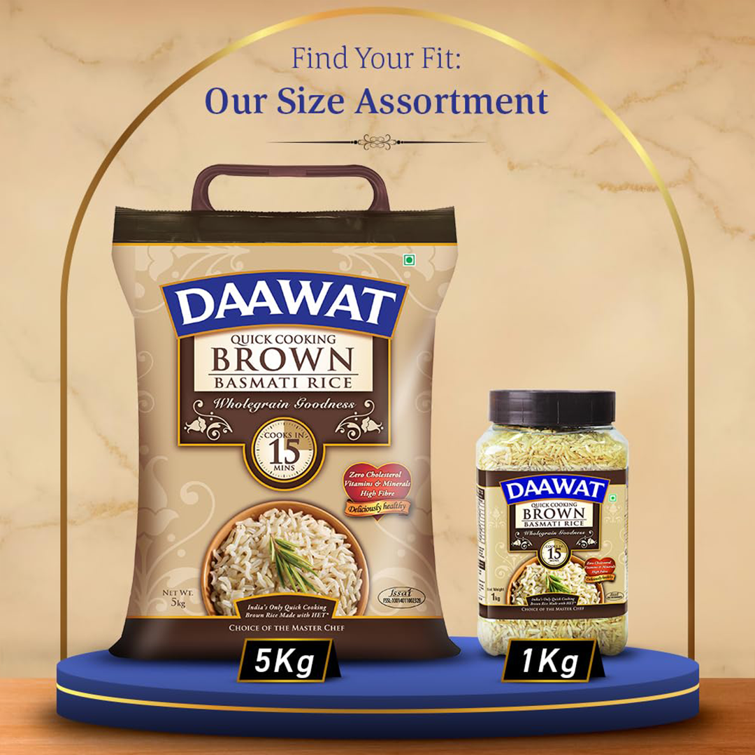 Daawat Fast Cooking Brown Basmati Rice 1kg Quick Cooking Wholegrain Rice High Fibre Healthy Rice