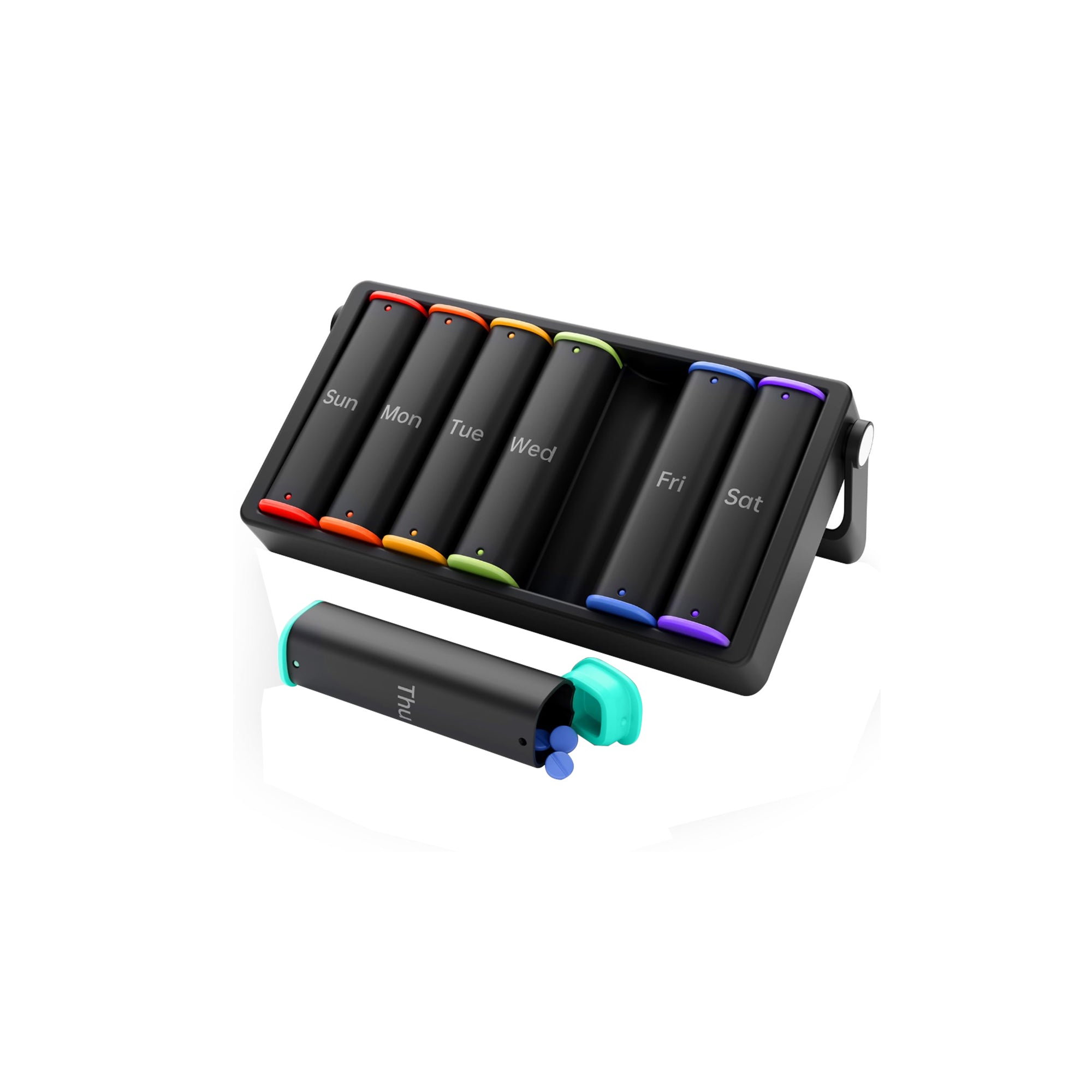 KOVIUU 7-Day AM/PM Weekly Pill Organizer – Large Travel Pill Box with Rotatable Handle, Black