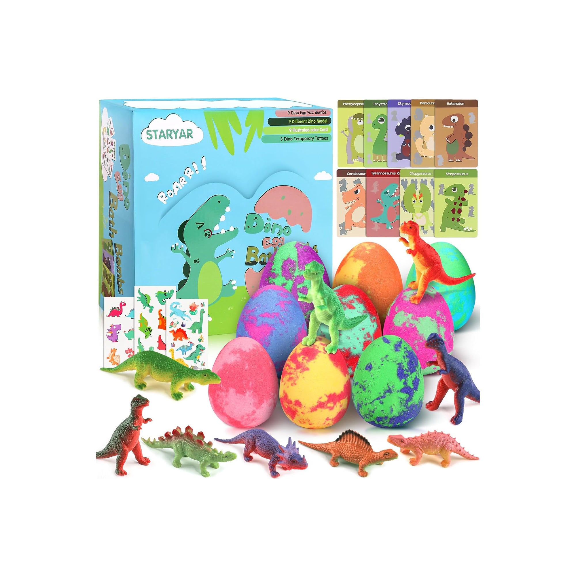 Dinosaur Bath Bombs for Kids ƒ?? 9 Pack Surprise Toys Inside | Bubble Bath Gift Set for Boys & Girls Ages 3ƒ??9