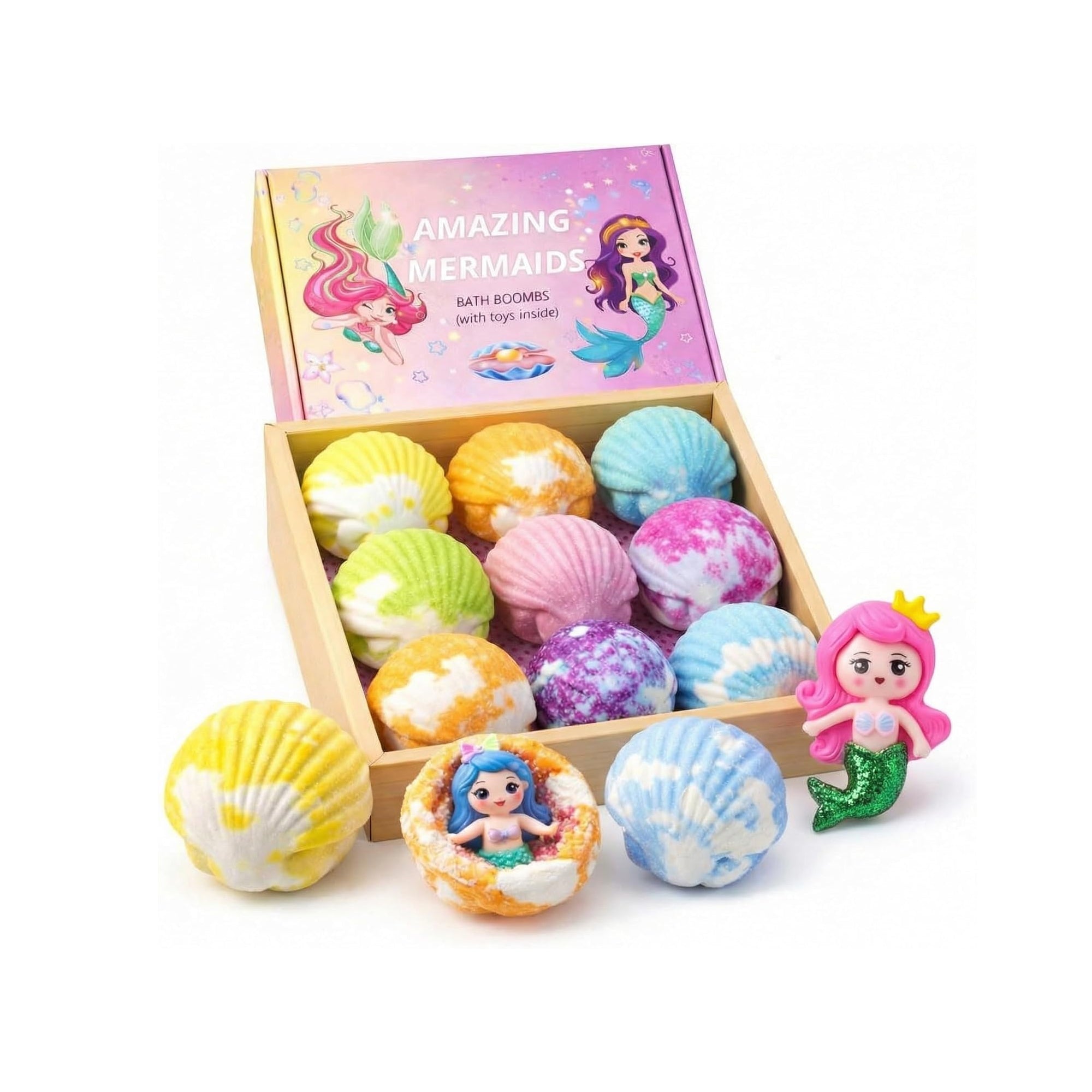Mermaid Bath Bombs for Kids ƒ?? 9 Pack Surprise Toys Inside | Natural Bubble Bath Gift Set with Shea Butter & Coconut Oil for Girls