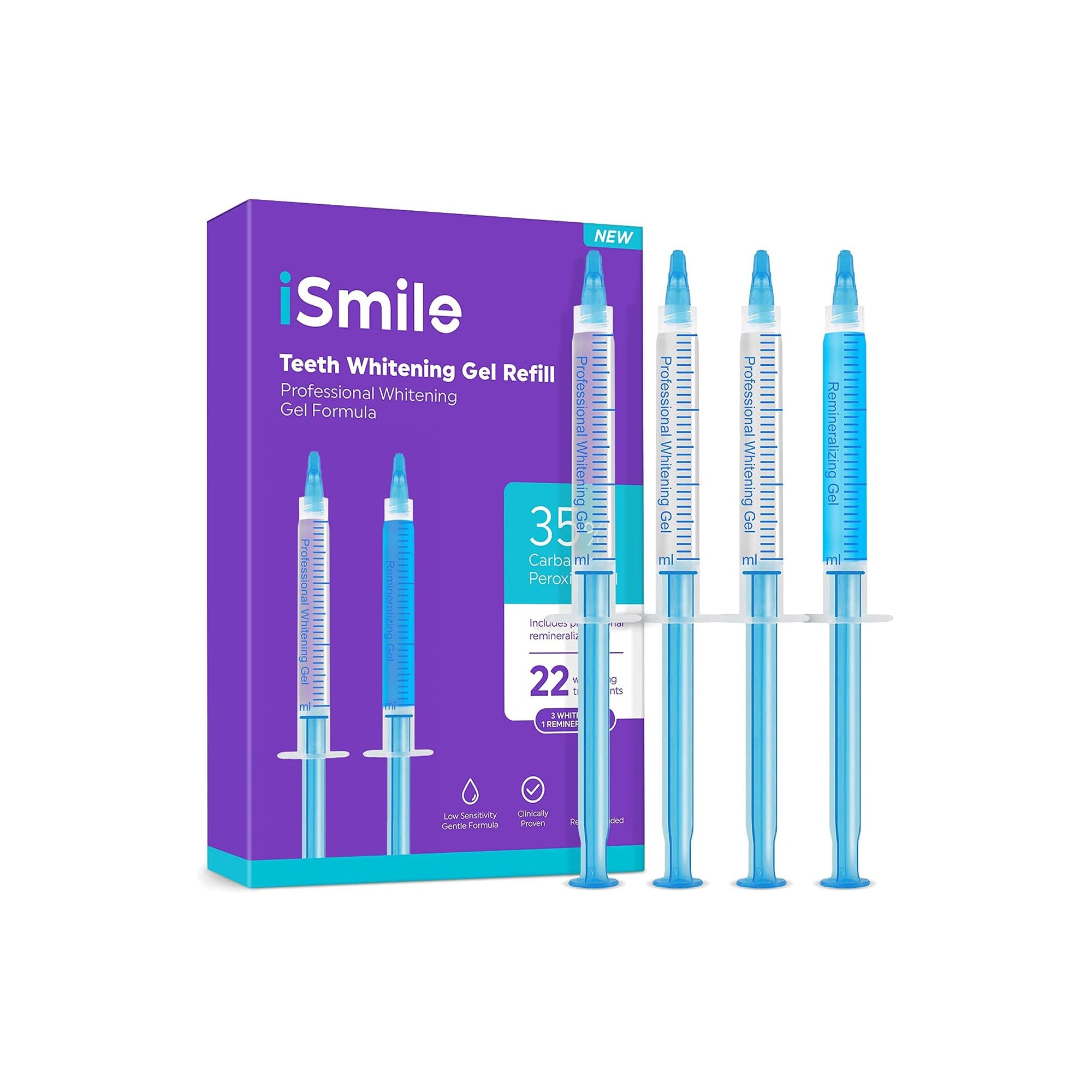 iSmile Teeth Whitening Gel Syringe Refill Pack ƒ?? 3 Whitening Gels + 1 Remineralization Gel, No Sensitivity, Premium Dental Care