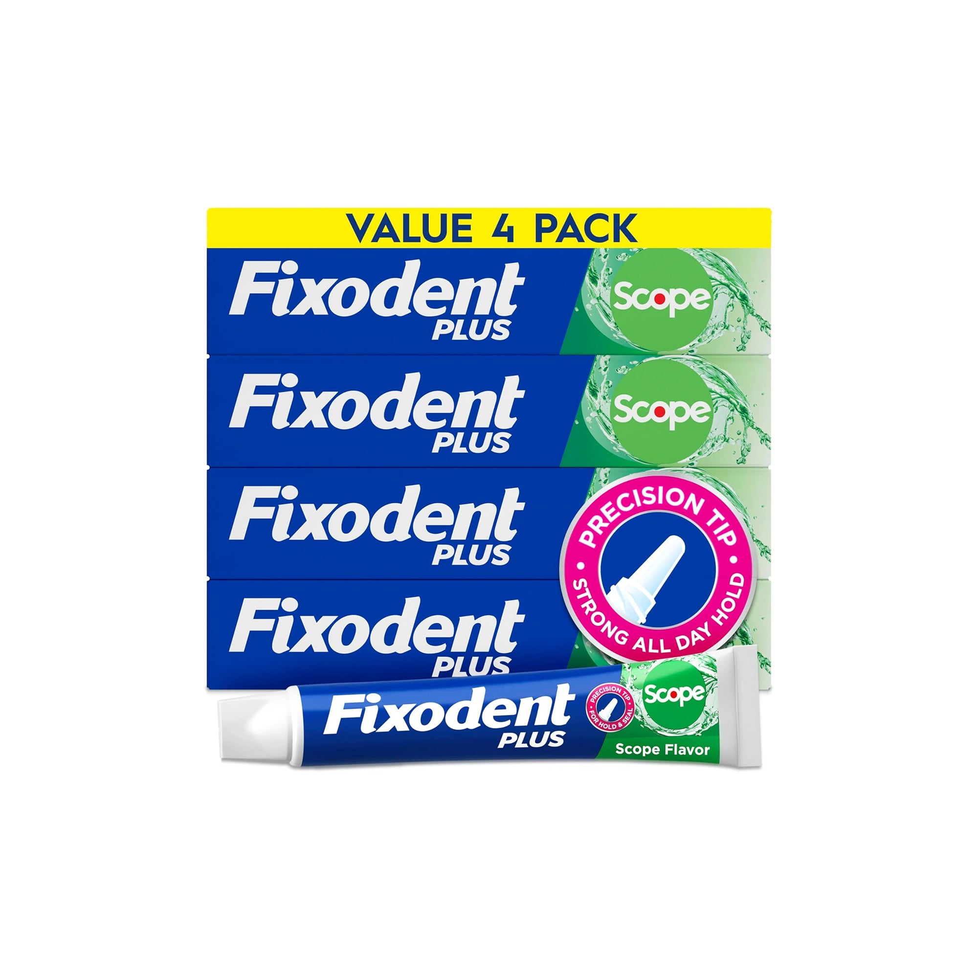 Fixodent Plus Scope Secure Denture Adhesive 2.0 oz (Pack of 4) ƒ?? Strong All-Day Hold Denture Cream with Fresh Breath Formula