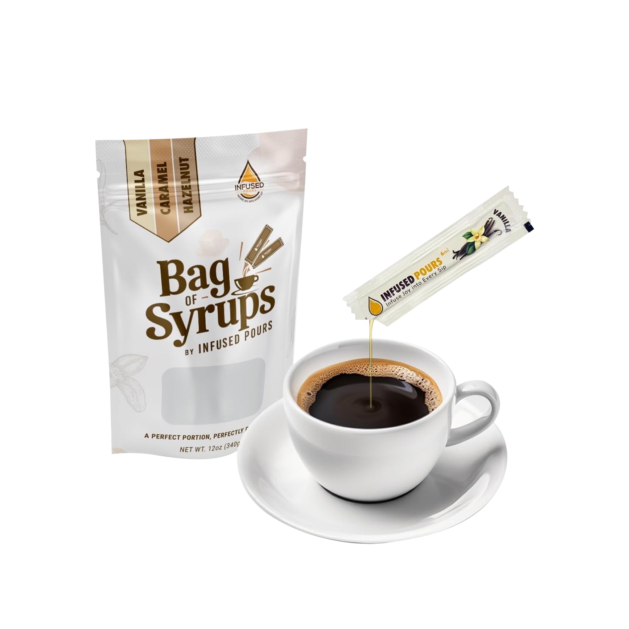 Single Serving Syrup Packets Variety Pack ƒ?? Vanilla, Caramel & Hazelnut (30 Count, 6mL Each) | Coffee & Cocktail Flavor Syrups