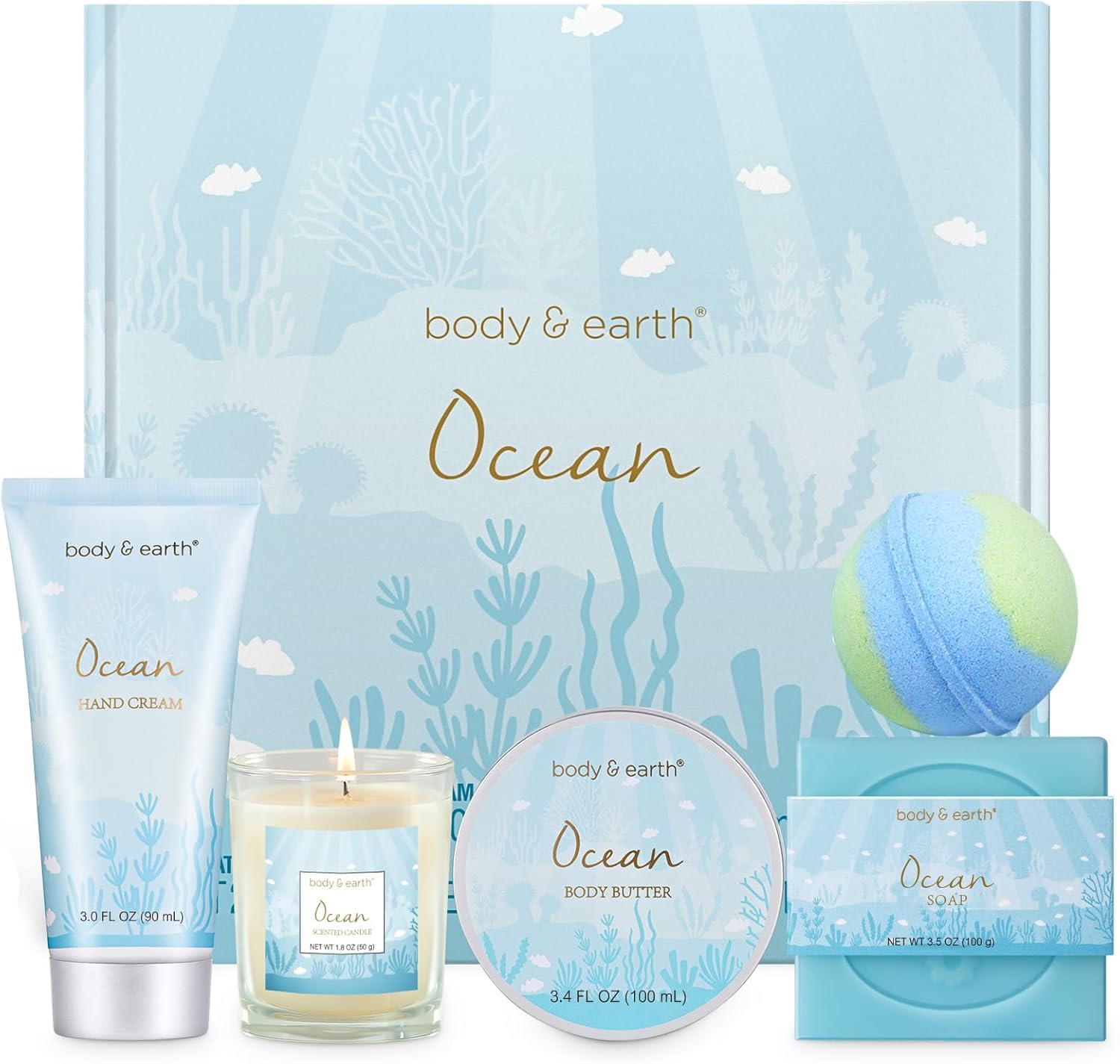 Gifts for Women BODY & EARTH Birthday Gifts for Women, Gift Set 5Pcs Ocean Bath Spa Gift Set, Women's Gift Baskets Travel Kit, Skin Care Sets, Gift...
