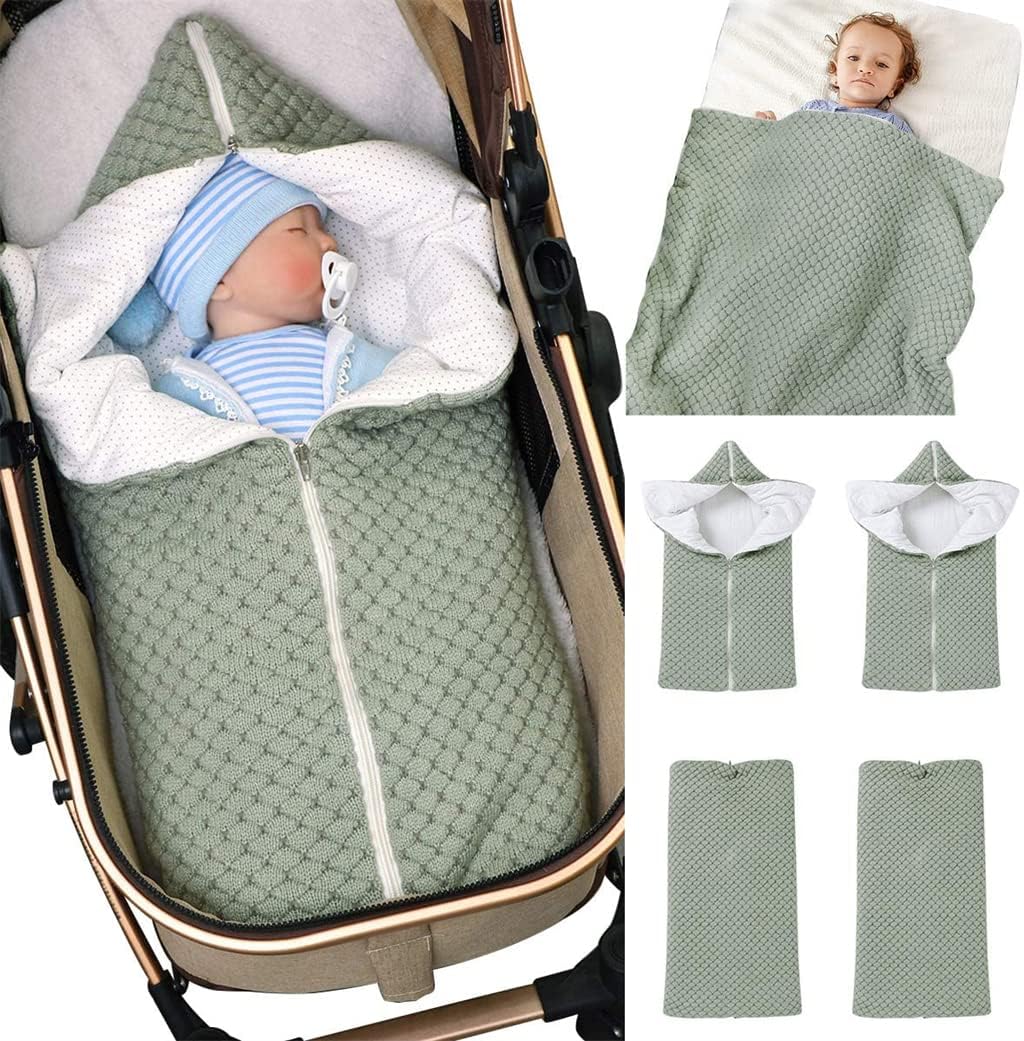 SYOSI Baby Sleeping Bag Sack, Knitted Infant Stroller Wrap Soft Warm Zipper Newborn Swaddle Blanket Shower Gift for 0-12 Months Babies