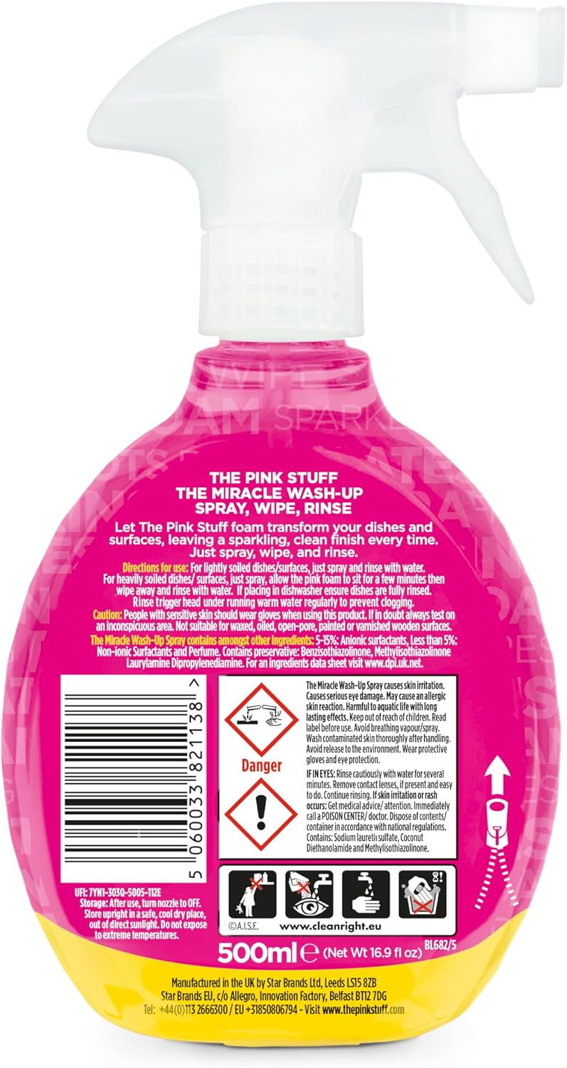 The Pink Stuff Miracle Wash Up Spray (500ml) The "Instant-Action" Dish Degreaser