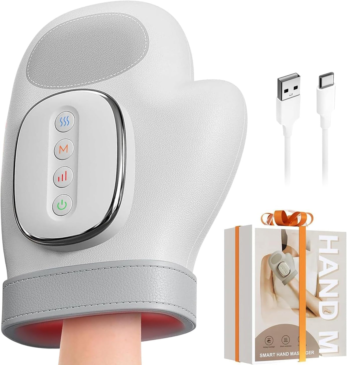 Smart Hand Massager with Heat and Compression, Cordless Electric Hand and Wrist Massager with Shiatsu Massage, Portable Hand Therapy Glove for Palm, Fingers and Wrist