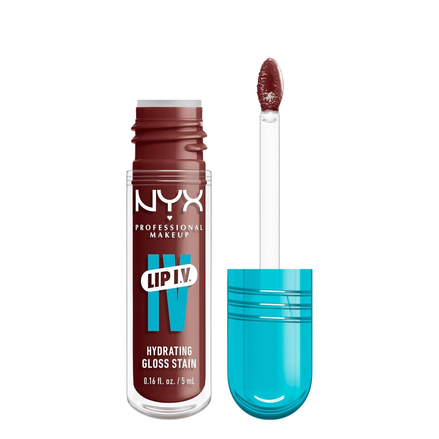 NYX Professional Makeup Lip IV Hydrating Gloss Stain, Lip Gloss, Up to 12HR Hydration, High Pigment, Wet Shine Finish, Mocha Me Wet