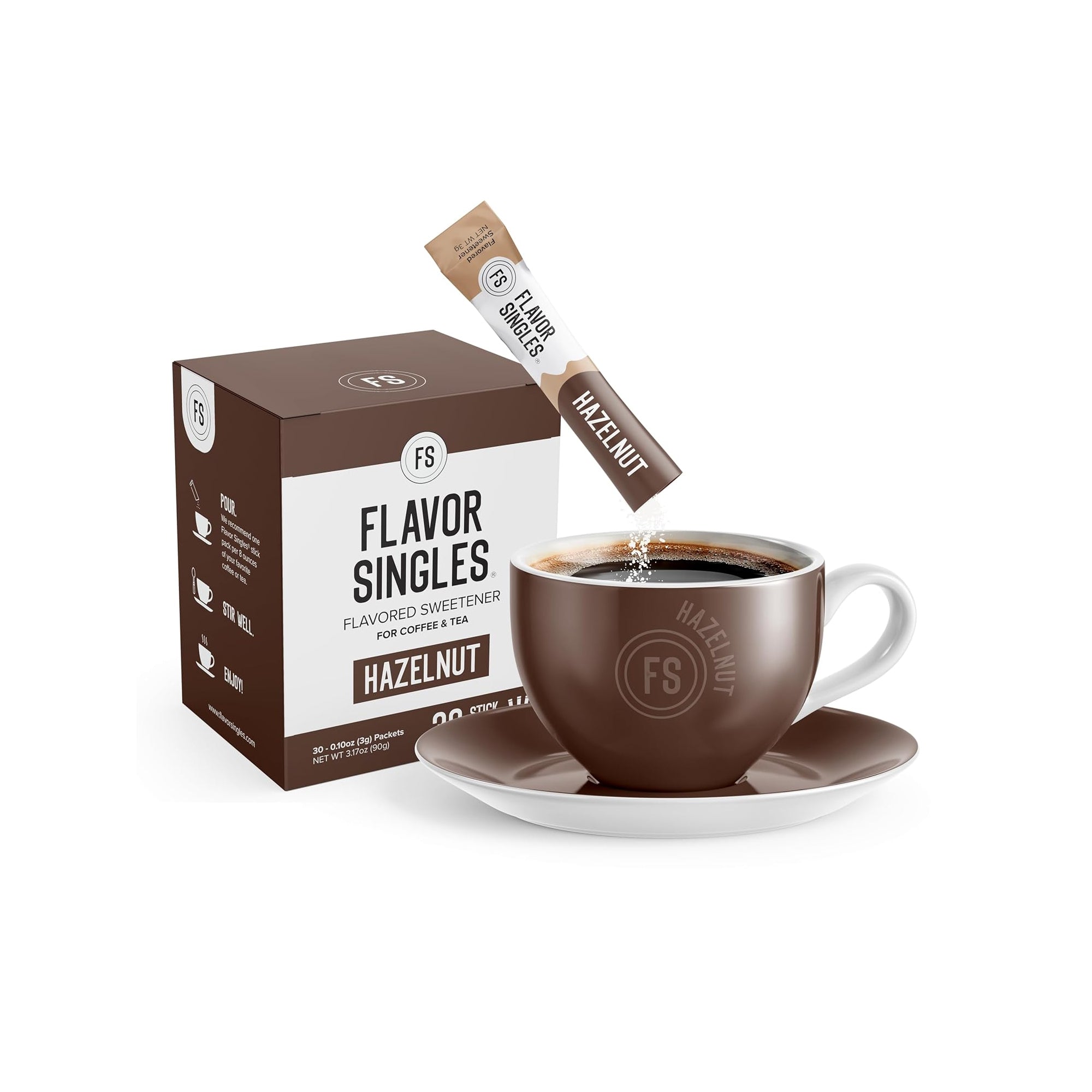 Flavor Singles Hazelnut Powdered Sweetener Packets ƒ?? Single-Serve Coffee & Tea Flavoring, Travel Ready (30 Count)