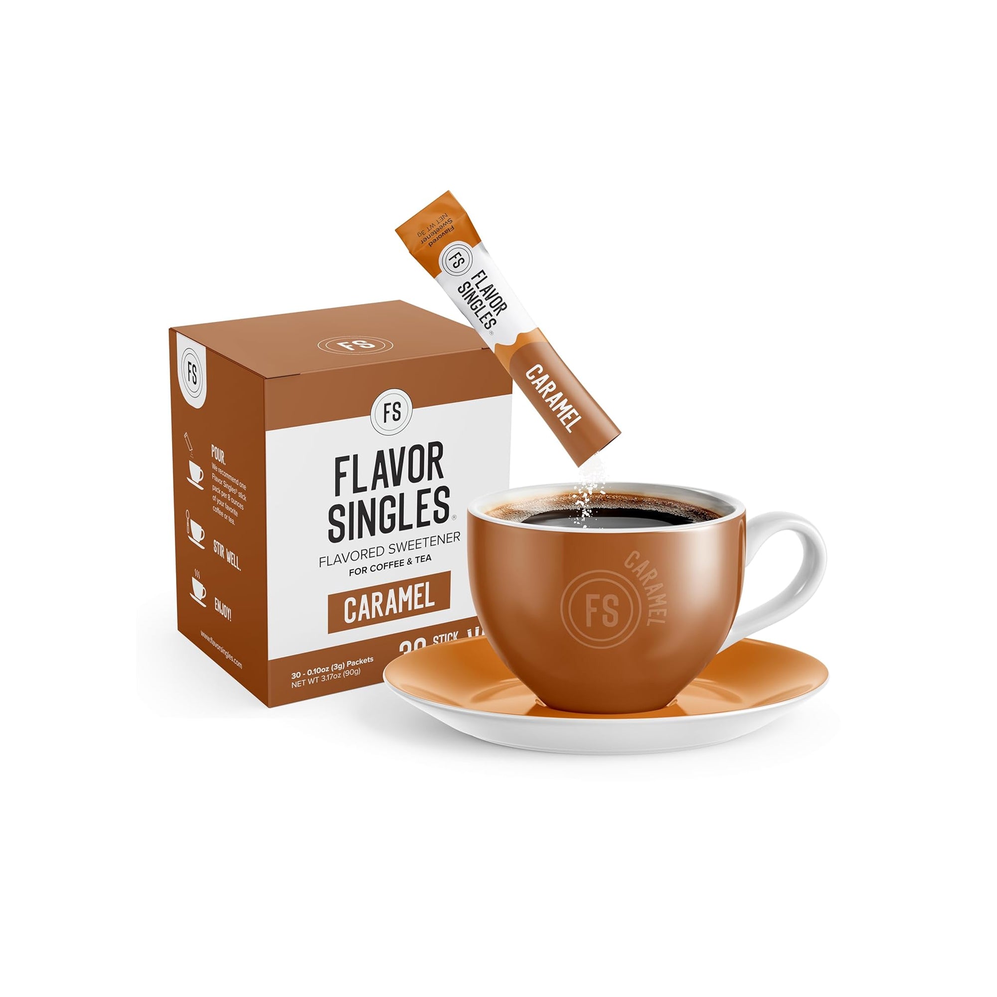Flavor Singles Caramel Powdered Sweetener Packets ƒ?? Single-Serve Coffee & Tea Flavoring, Travel Ready (30 Count)