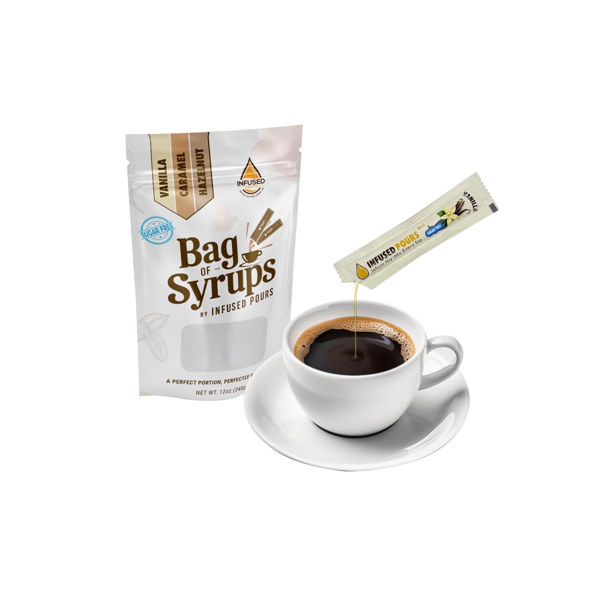 Sugar Free Single Serving Syrup Packets Variety Pack ƒ?? Vanilla, Caramel & Hazelnut (30 Count, 6mL Each) | Coffee & Cocktail Flavor Syrups