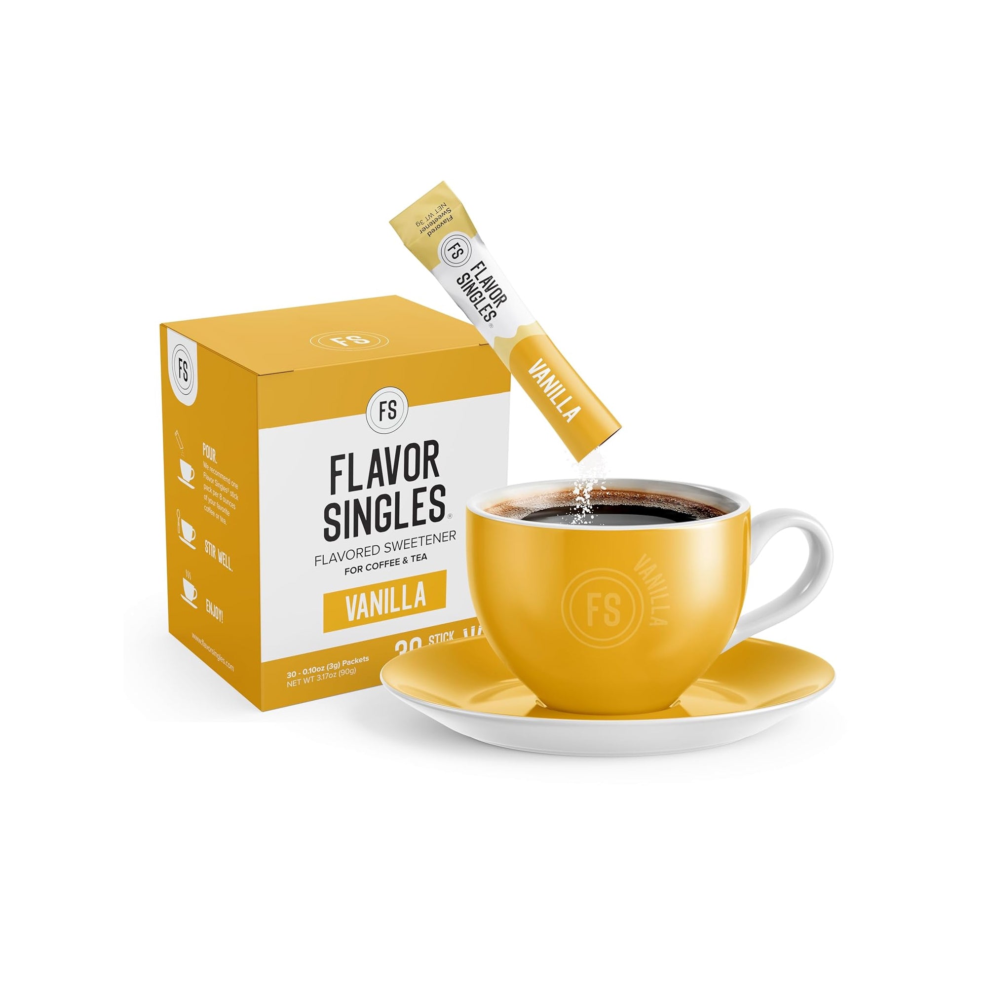 Flavor Singles Vanilla Powdered Sweetener Packets ƒ?? Single-Serve Coffee & Tea Flavoring, Travel Ready Syrup Alternative (30 Count)