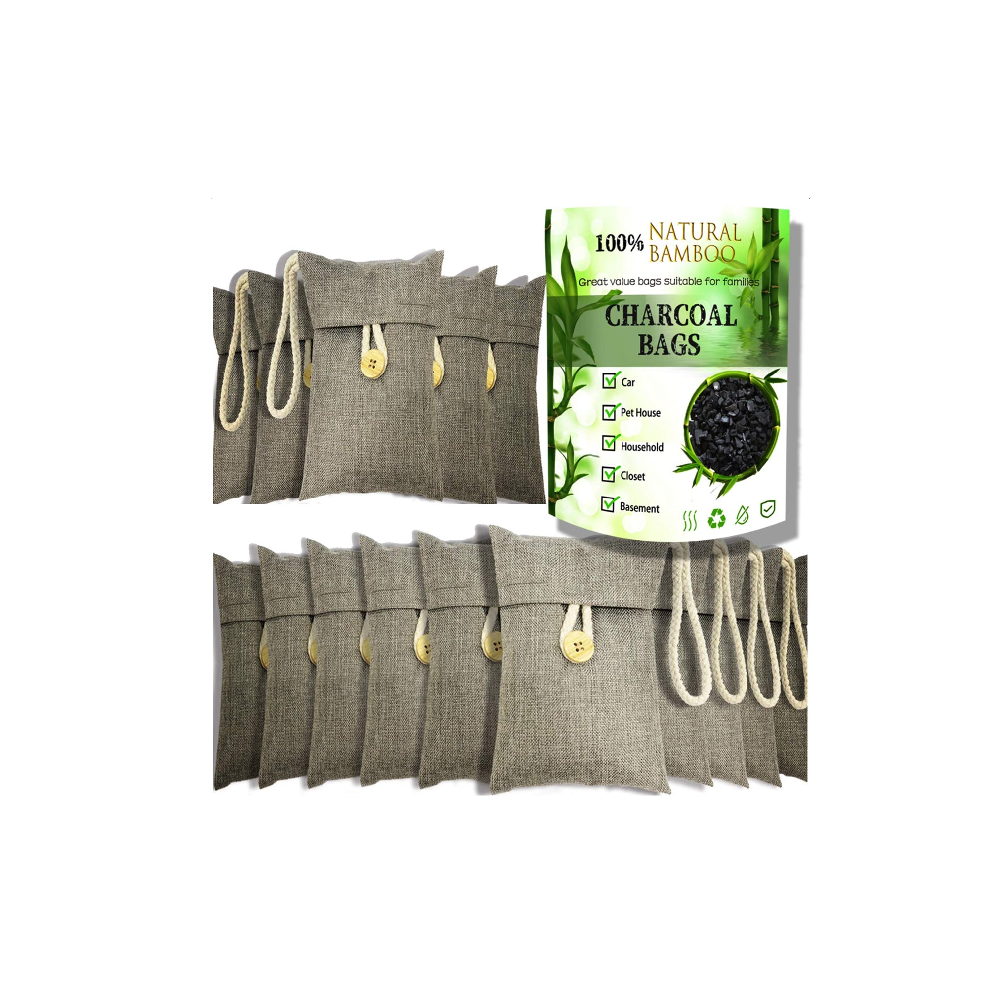 Wyewye Activated Bamboo Charcoal Bags Odor Absorber 15??100g Natural Air Purifying & Deodorizer for Home, Car & Closet