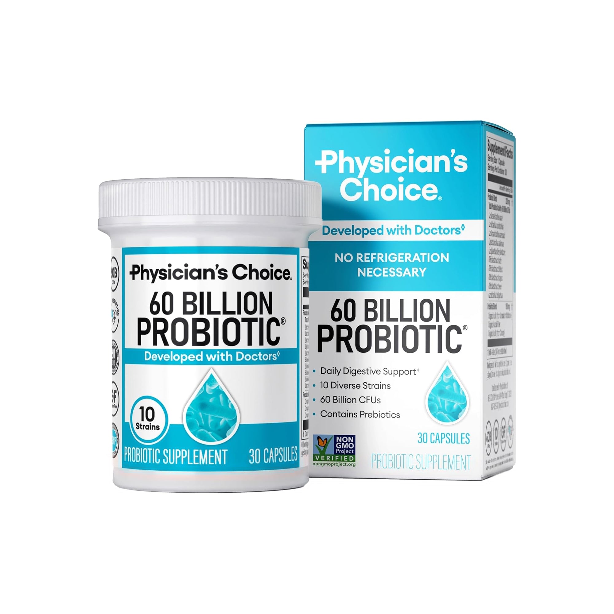 Physician's CHOICE Probiotics 60 Billion CFU – 10 Strains with Organic Prebiotics, 30 Capsules