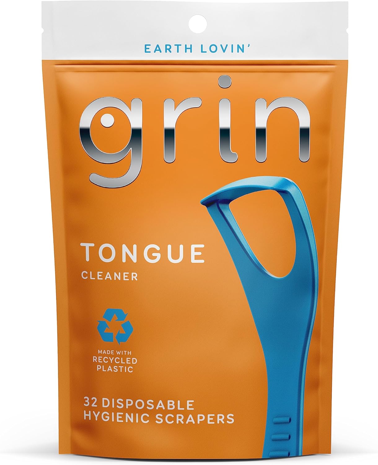 GRIN Tongue Cleaner, 32 Count, Disposable Tongue Cleaner, Hygienic Scraper, Recycled Plastic, Clean Tongue, Promote Fresh Breath, Includes Safe Fold- Back...