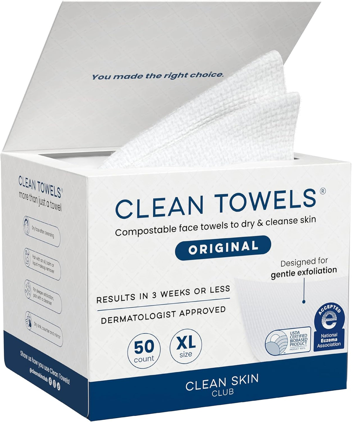 Clean Skin Club Clean Towels XL Biobased Disposable Face Towels