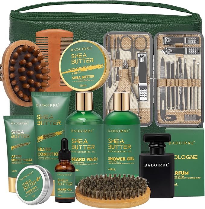 32 Pcs Christmas Gifts Fathers Day Gift for Men - Shea Butter Bath and Beard Care Kit for Dad Bath and Body Gift Set for Fathers Day Birthday Gift for Men Beard Kit Spa Gift set