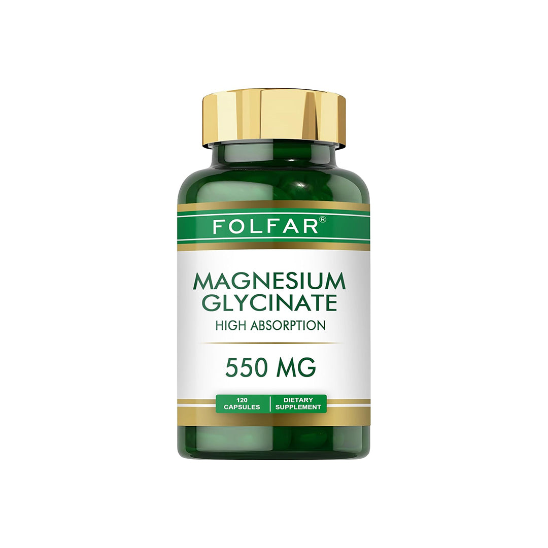 Folfar Magnesium Glycinate 550mg, 120 Capsules, Improves Sleep, Calm, Stress Relief, Supports Nerve, Muscle, Bone & Heart Health, Vegan, Third Party...