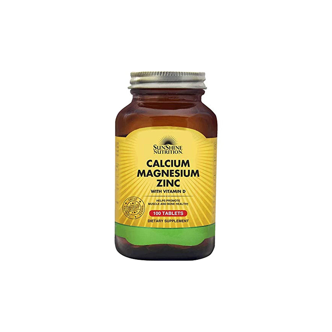 Sunshine Nutrition Calcium Magnesium Zinc With Vitamin D, 100 Tablets | Helps Promote Muscle & Bone Health | Gluten Free