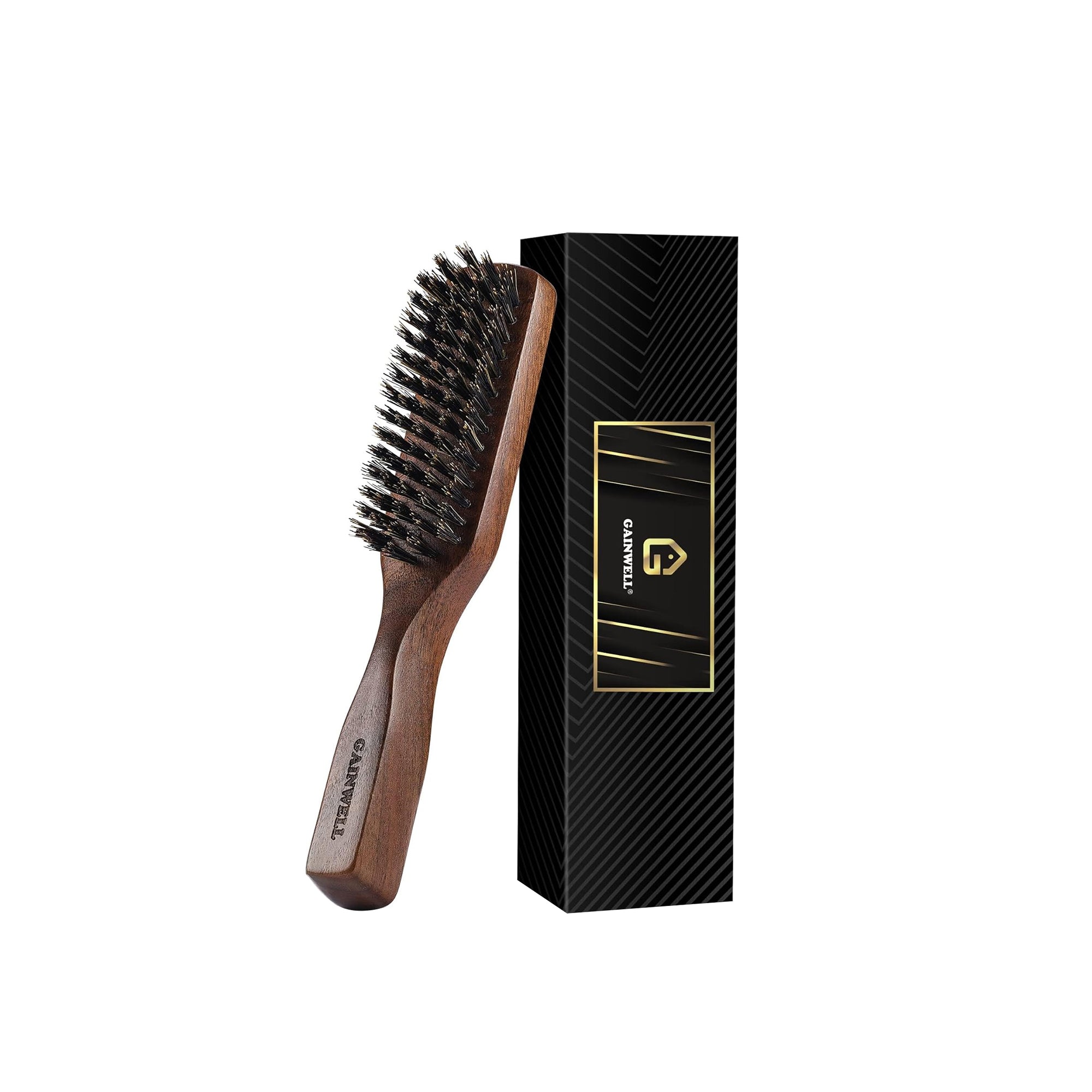 Mens Wild Boar Bristle Hair Brush – Thick Hair, Beard & Mustache, Black Walnut Handle