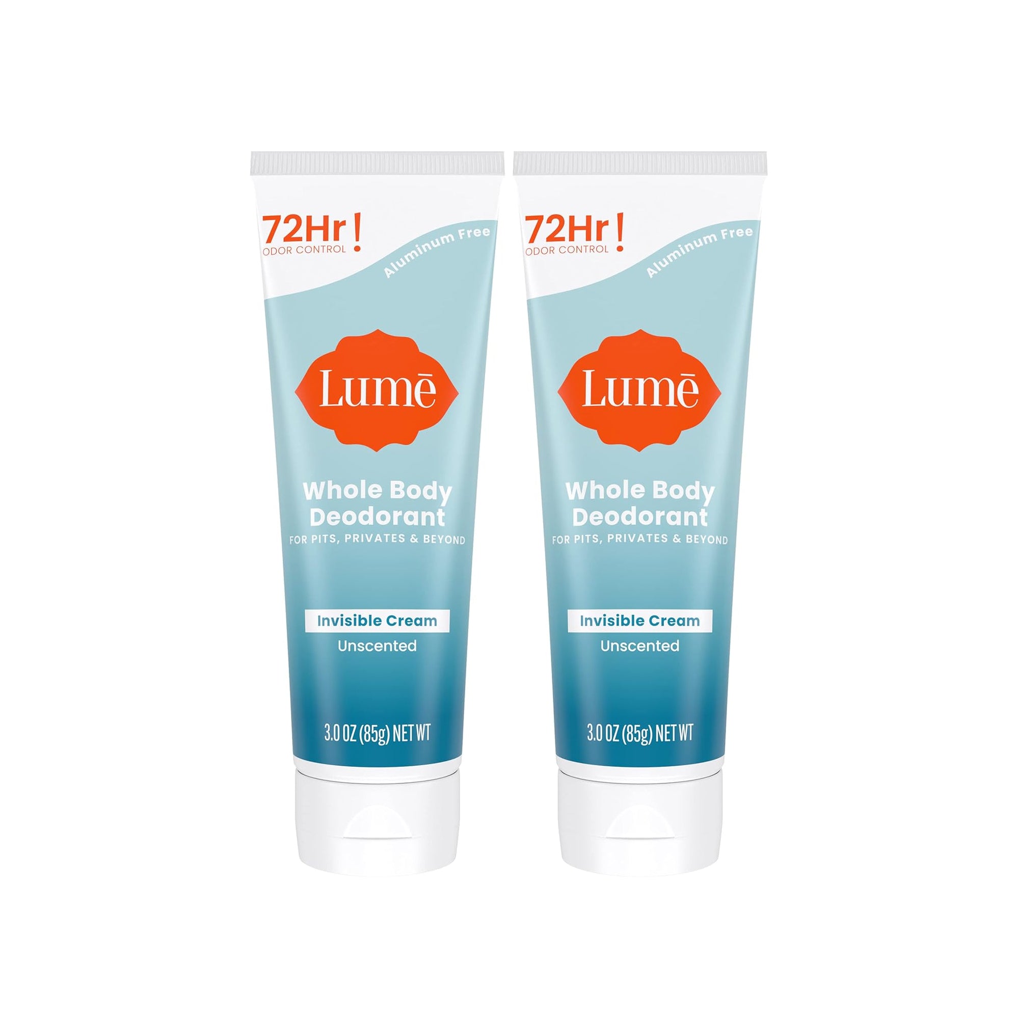 Lume Whole Body Deodorant Cream ƒ?? 72H Odor Control, Unscented, Pack of 2