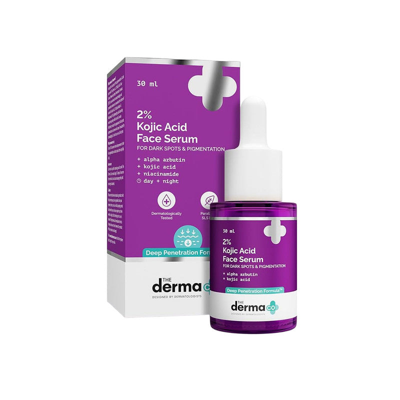 The Derma Co 2% Kojic Acid Face Serum with 1% Alpha Arbutin & Niacinamide, Deep Penetration Formula for Pigmentation, Dark Spots, Hyperpigmentation & Uneven Skin Tone, Brightening Serum All Skin, 30ml