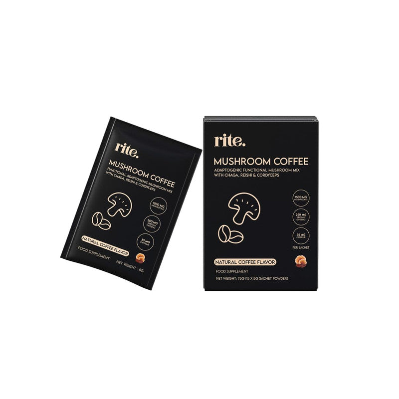 Rite Functional Coffee Arabica Instant Coffee with Adaptogenic Mushrooms Pack of 15