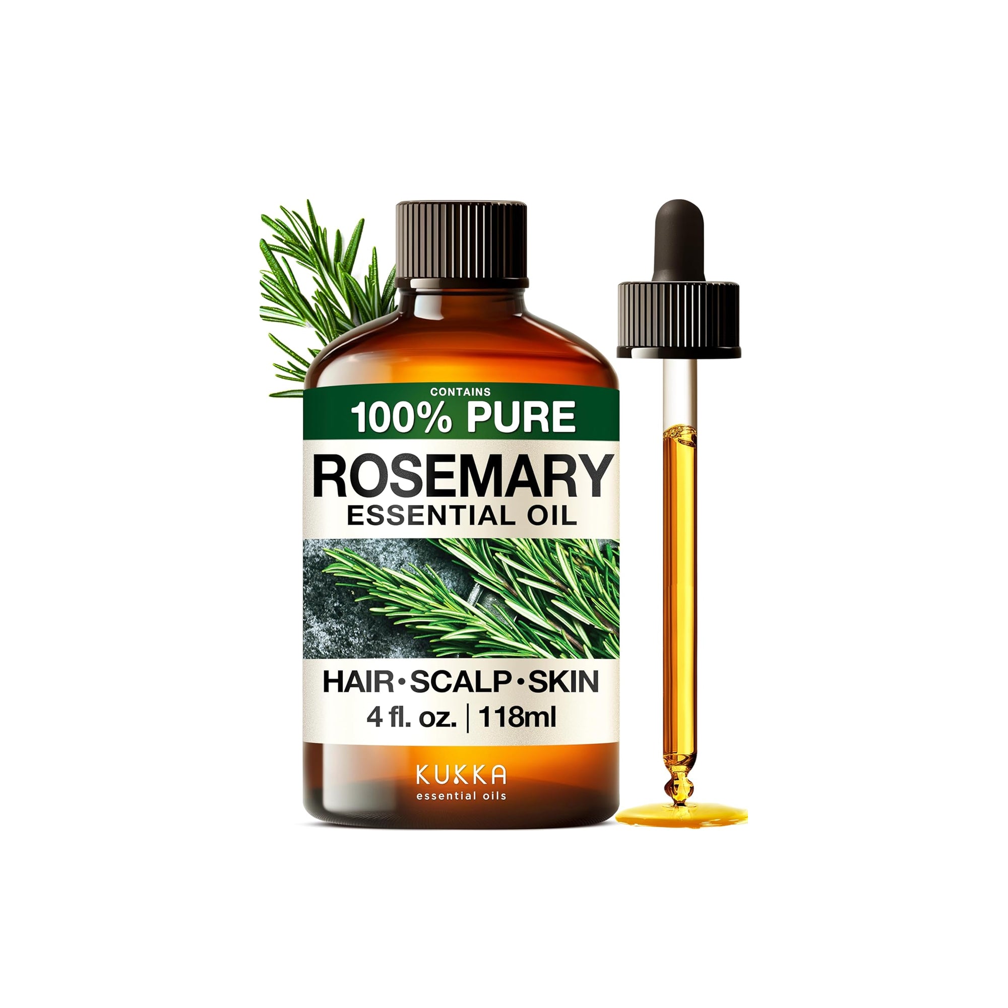 KUKKA Rosemary Essential Oil ƒ?? 4 oz, Hair, Skin, Aromatherapy & Diffuser Use