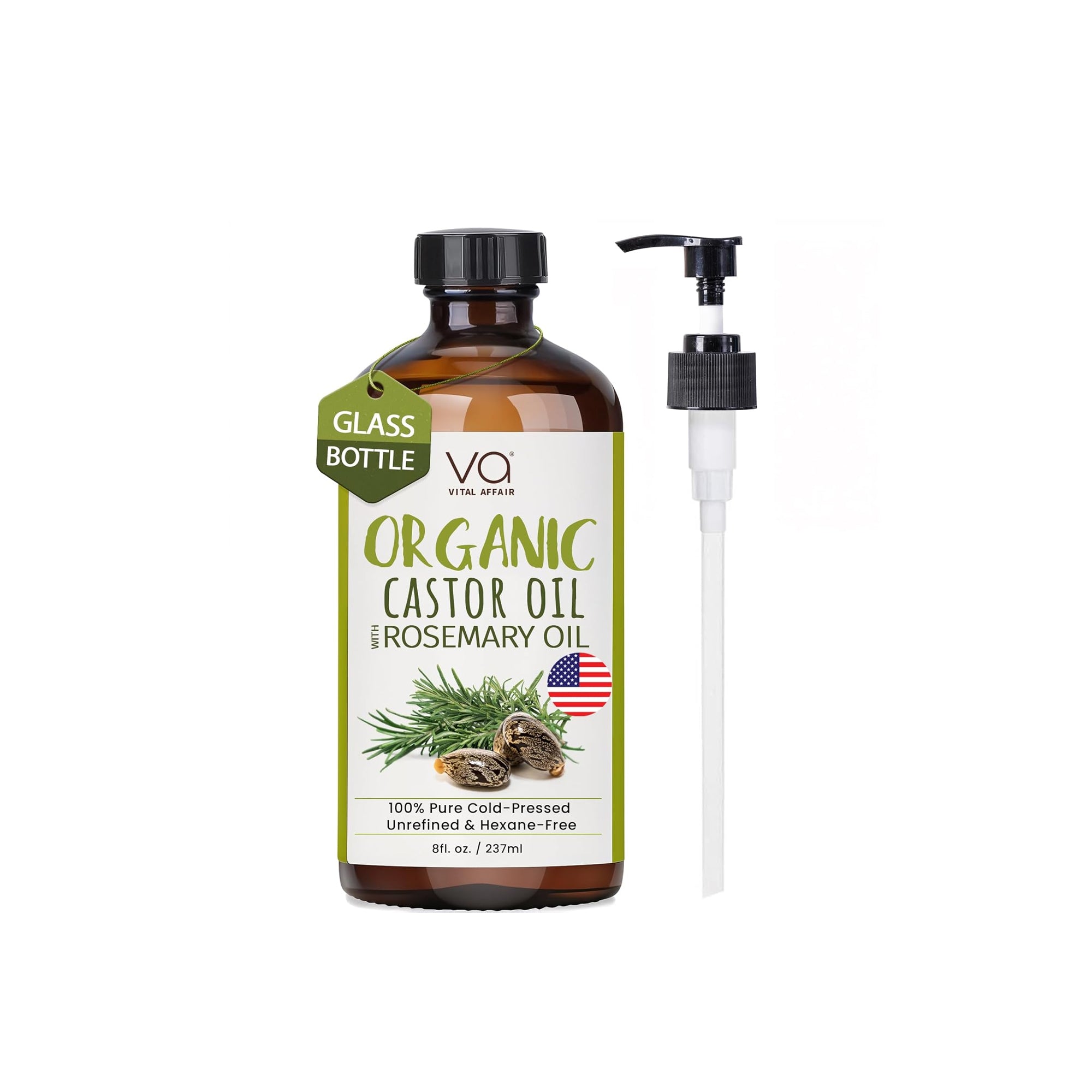 VITAL AFFAIR Organic Castor Oil with Rosemary Hair Growth Oil, 8 oz