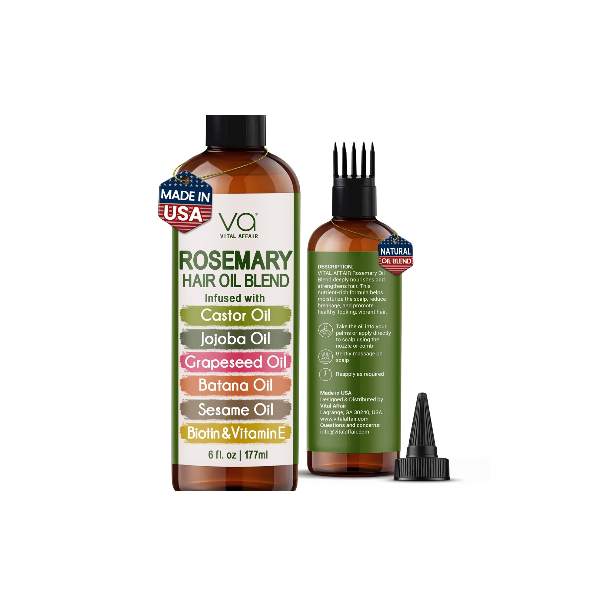 VITAL AFFAIR Hair Growth Oil Blend Rosemary, Castor, Batana & Jojoba, 6 oz