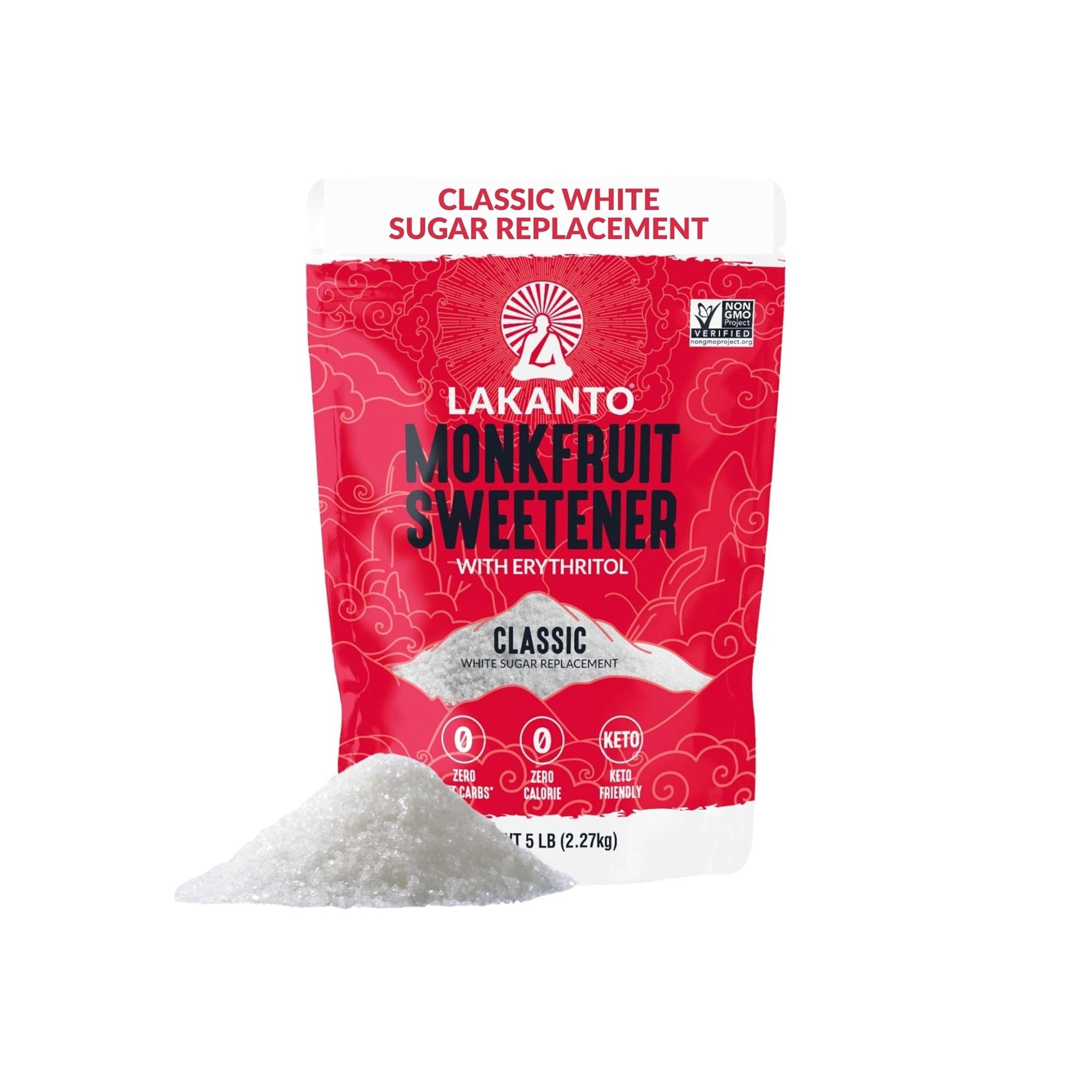 Lakanto Monk Fruit Sweetener with Erythritol – White Sugar Substitute, 5 lb