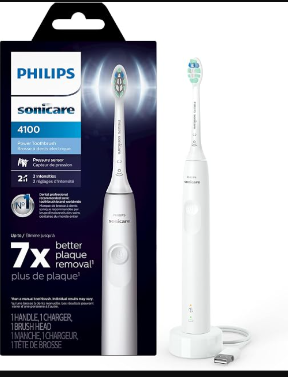 Philips Sonicare 4100 Power Toothbrush, Rechargeable Electric Toothbrush with Pressure Sensor, White HX3681/23