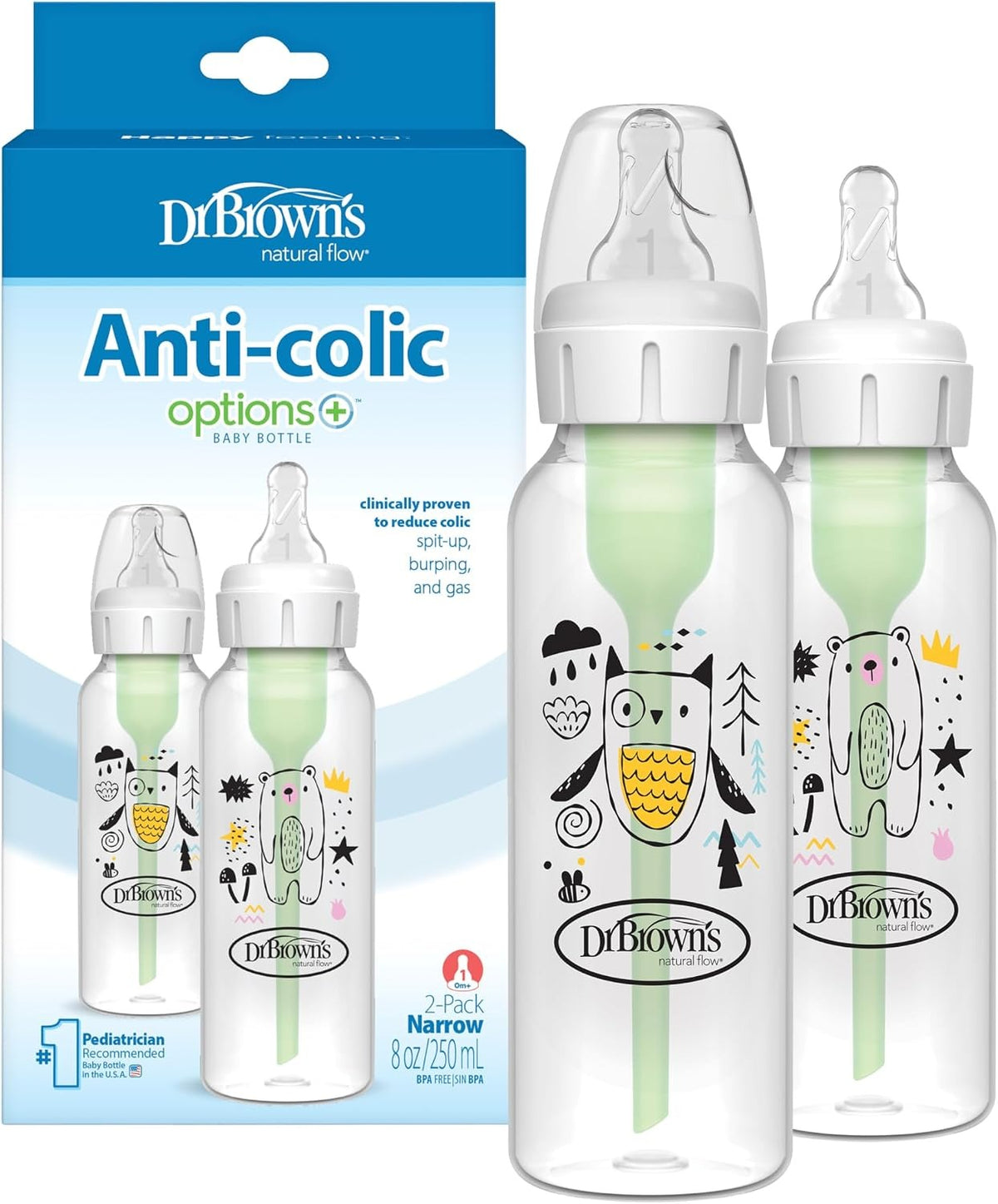 Dr Brown's Anti Colic Options Plus Plastic Baby Bottles 2 Pack 250ml