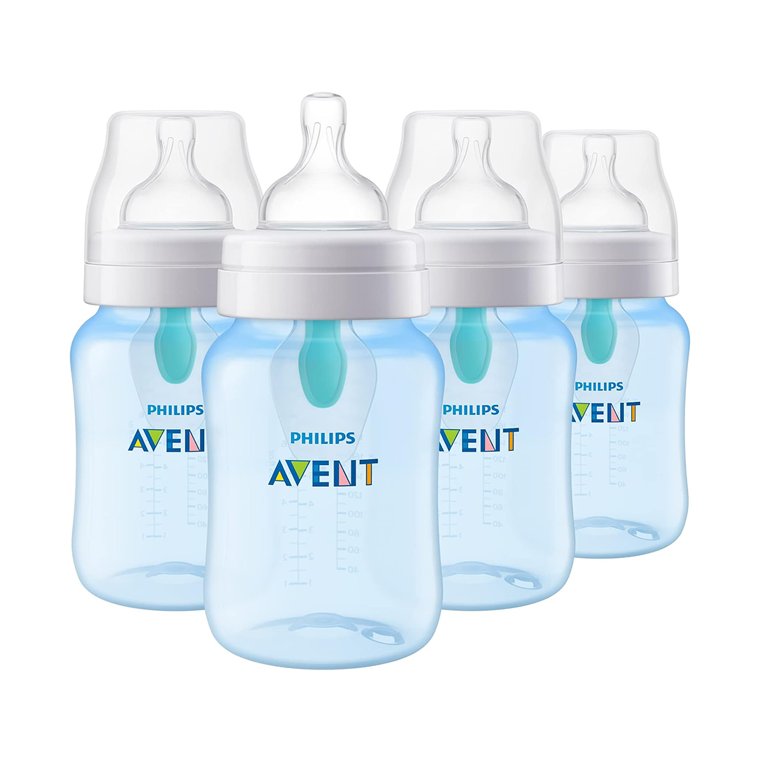 Philips Avent Anti-Colic Baby Bottle with AirFree Vent 9oz (4-Pack), Blue SCY703/24