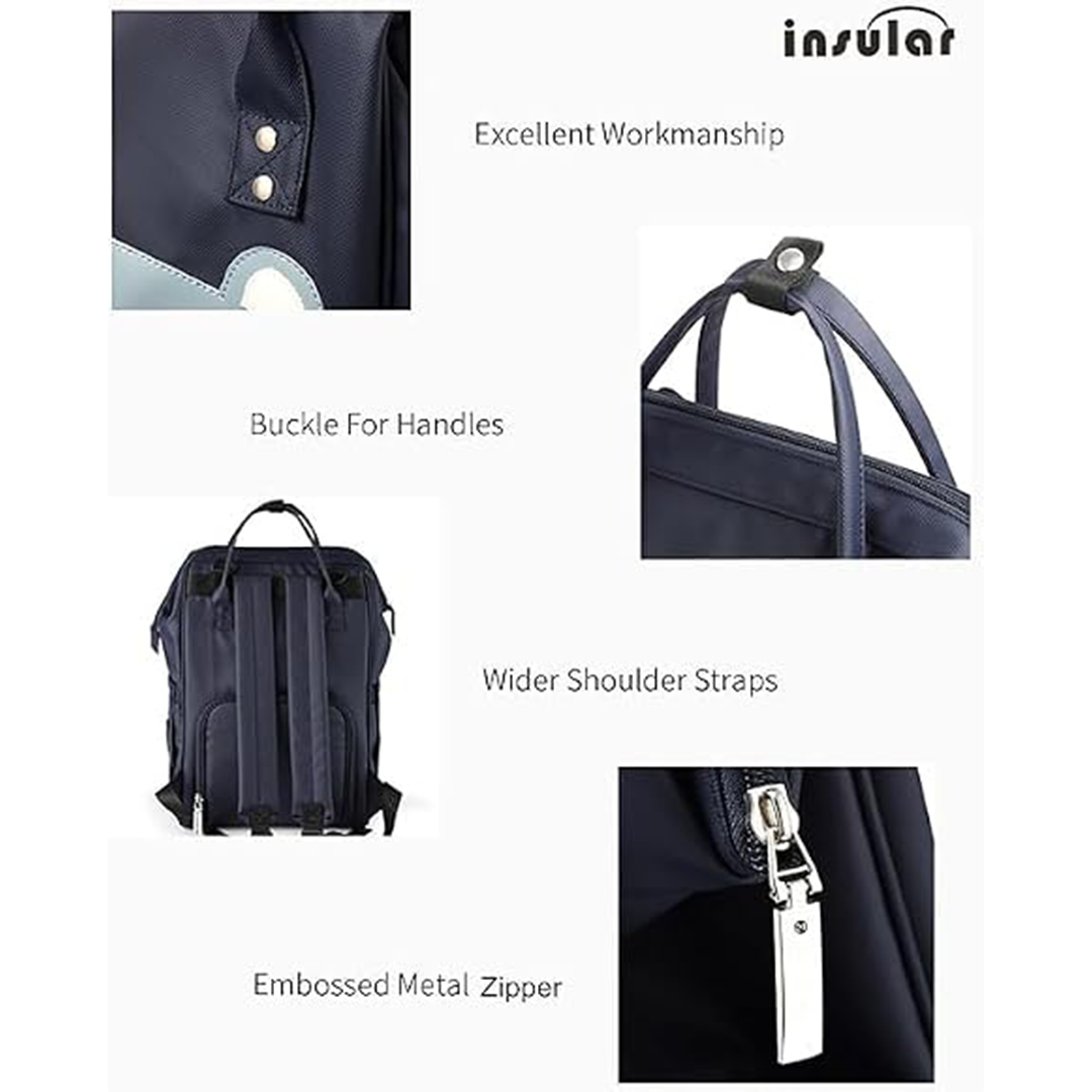 Insular 3 Way Diaper Bag Backpack with Stroller Hooks Navy Bear Size L