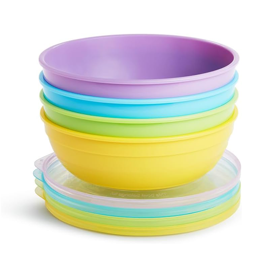 Munchkin Love-a-Bowls, very safe for the little one, colorful bowls with lid, comes with 2 spoons, easy for the little hands, BPA free, Infant/baby/Toddler/Kids, 10-pcs set