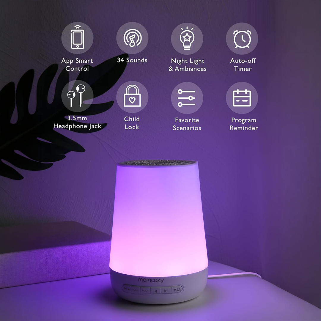 Momcozy DB03 White Noise Machine Baby 34 Sounds Night Light App Control White