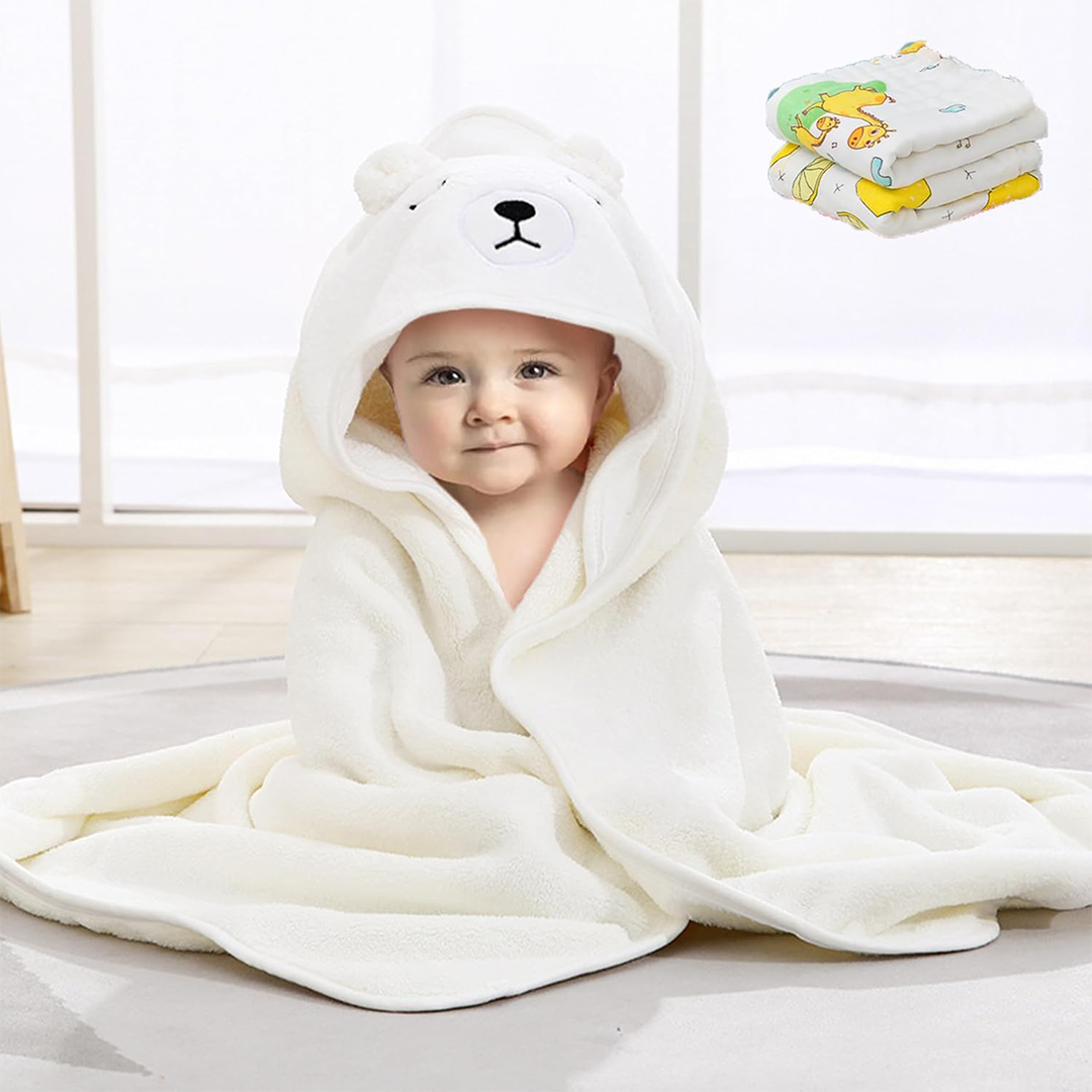 HJB VISSO Baby hooded bath towel,Premium Natural microfiber ultra soft super absorbent for baby girl & boy (White)