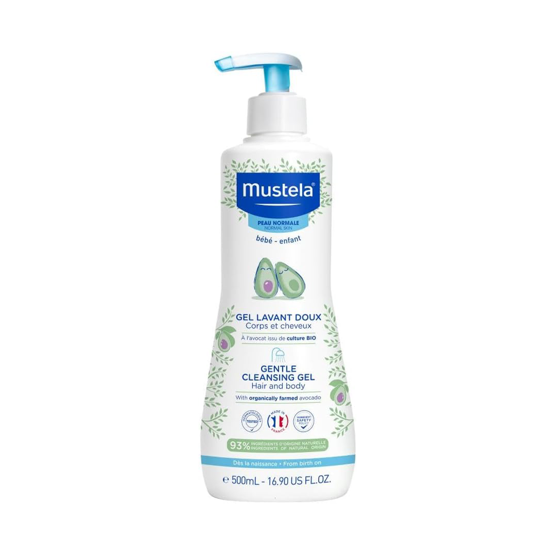 Mustela Baby Gentle Cleansing Gel - Baby Hair & Body Wash - with Natural Avocado fortified with Vitamin B5 - Biodegradable Formula & Tear-Free - 500ml