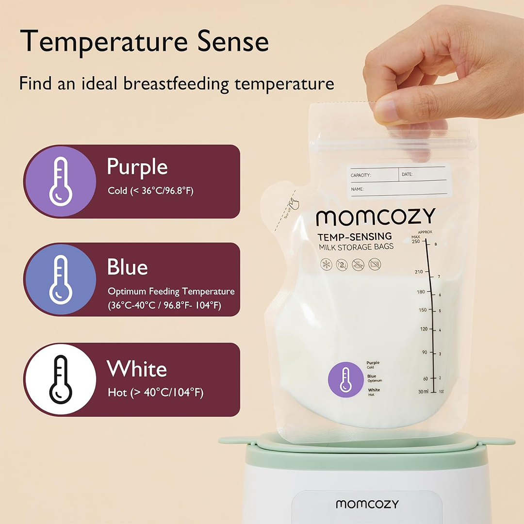 Momcozy Easy Pour Breastmilk Storage Bags Temp-Sensing, Leak-Proof & BPA-Free | 8 oz | 120 Count